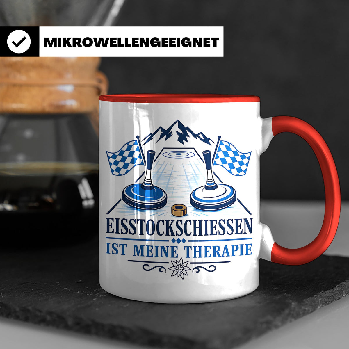 Eisstockschießen Tasse ist meine Therapie - Geschenk für Eis – Rot [farbe:rot]