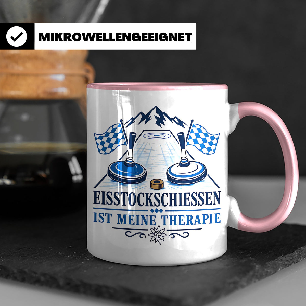 Eisstockschießen Tasse ist meine Therapie - Geschenk für Eis – Rosa [farbe:rosa]