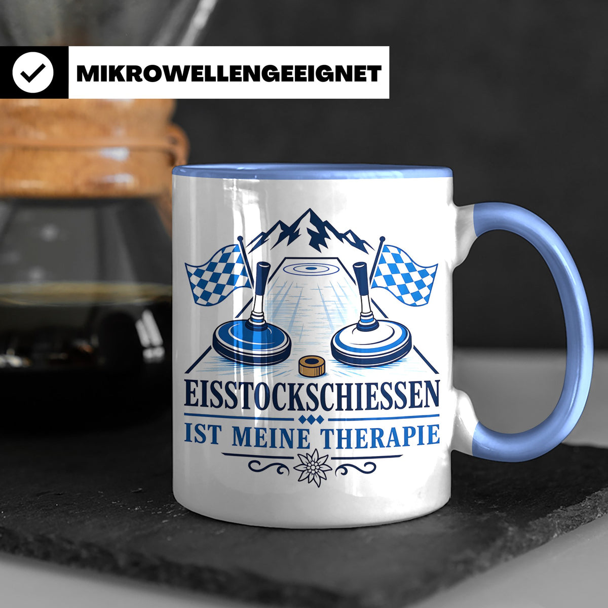 Eisstockschießen Tasse ist meine Therapie - Geschenk für Eis – Blau [farbe:blau]