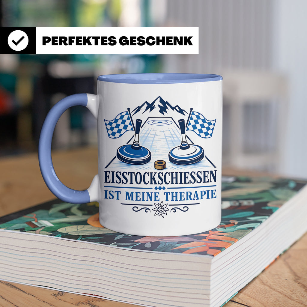 Eisstockschießen Tasse ist meine Therapie - Geschenk für Eis – Blau [farbe:blau]