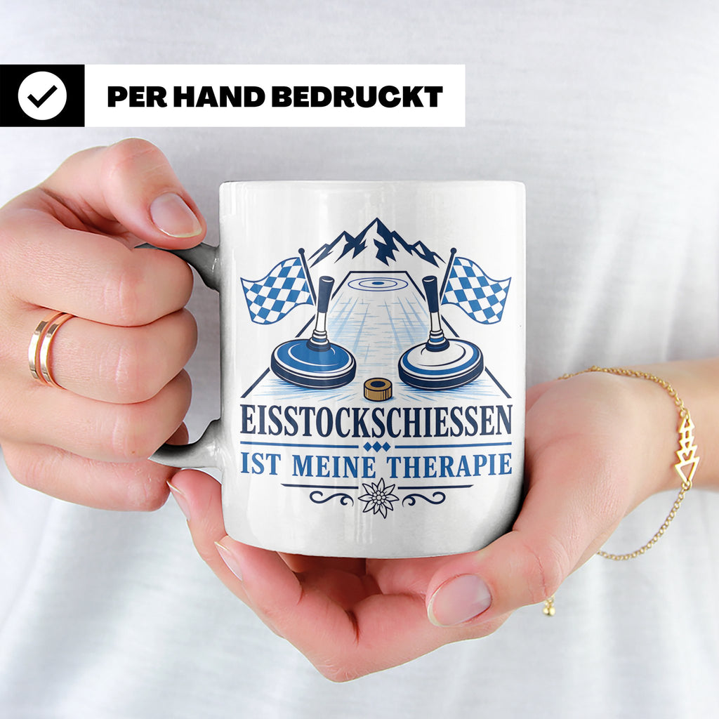 Eisstockschießen Tasse ist meine Therapie - Geschenk für Eis – Weiß [farbe:weiß]
