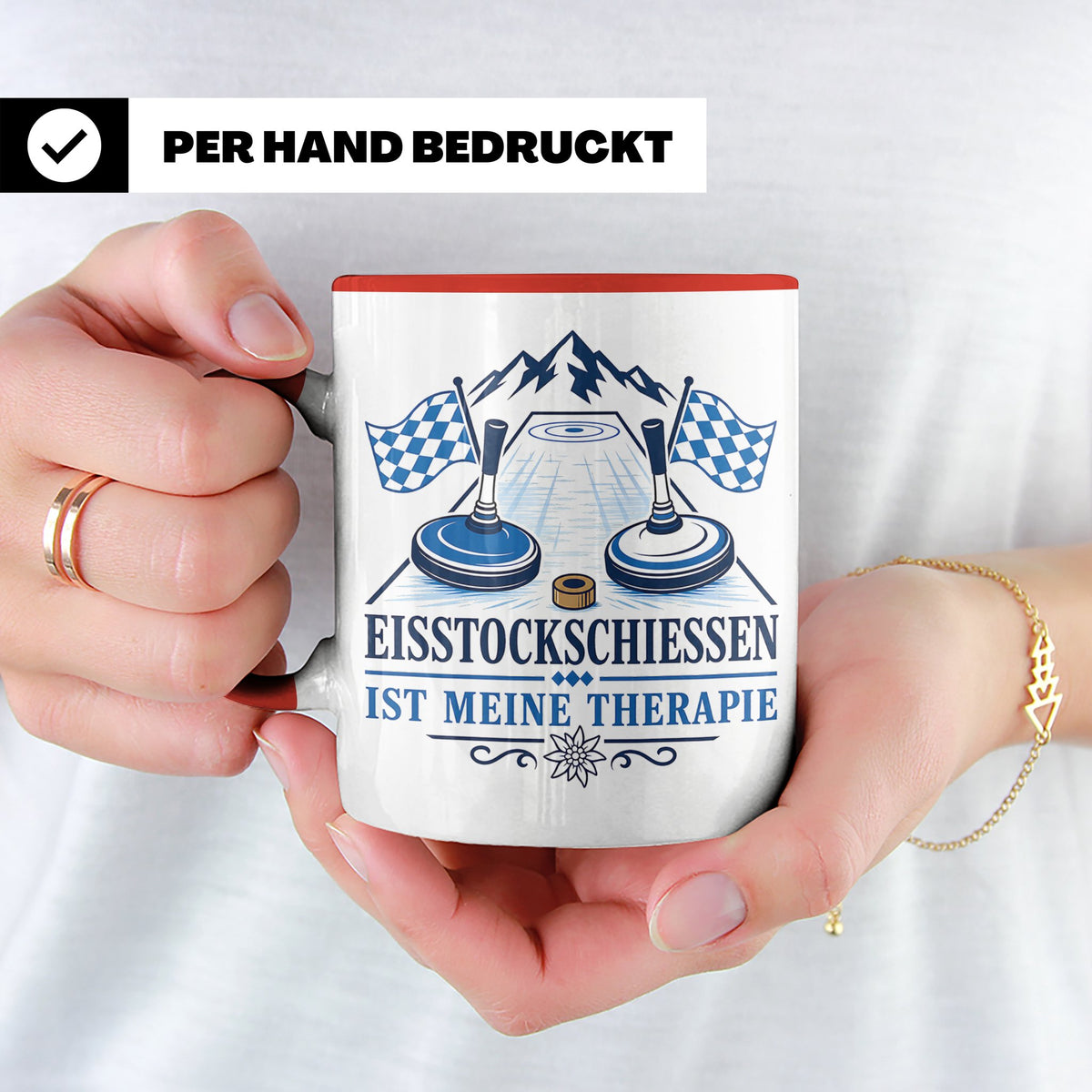 Eisstockschießen Tasse ist meine Therapie - Geschenk für Eis – Rot [farbe:rot]