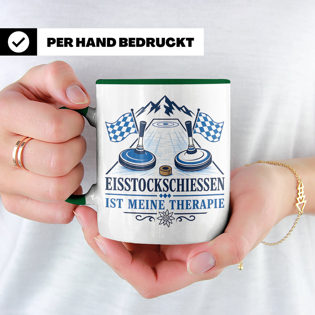 Eisstockschießen Tasse ist meine Therapie - Geschenk für Eis – Grün [farbe:grün]