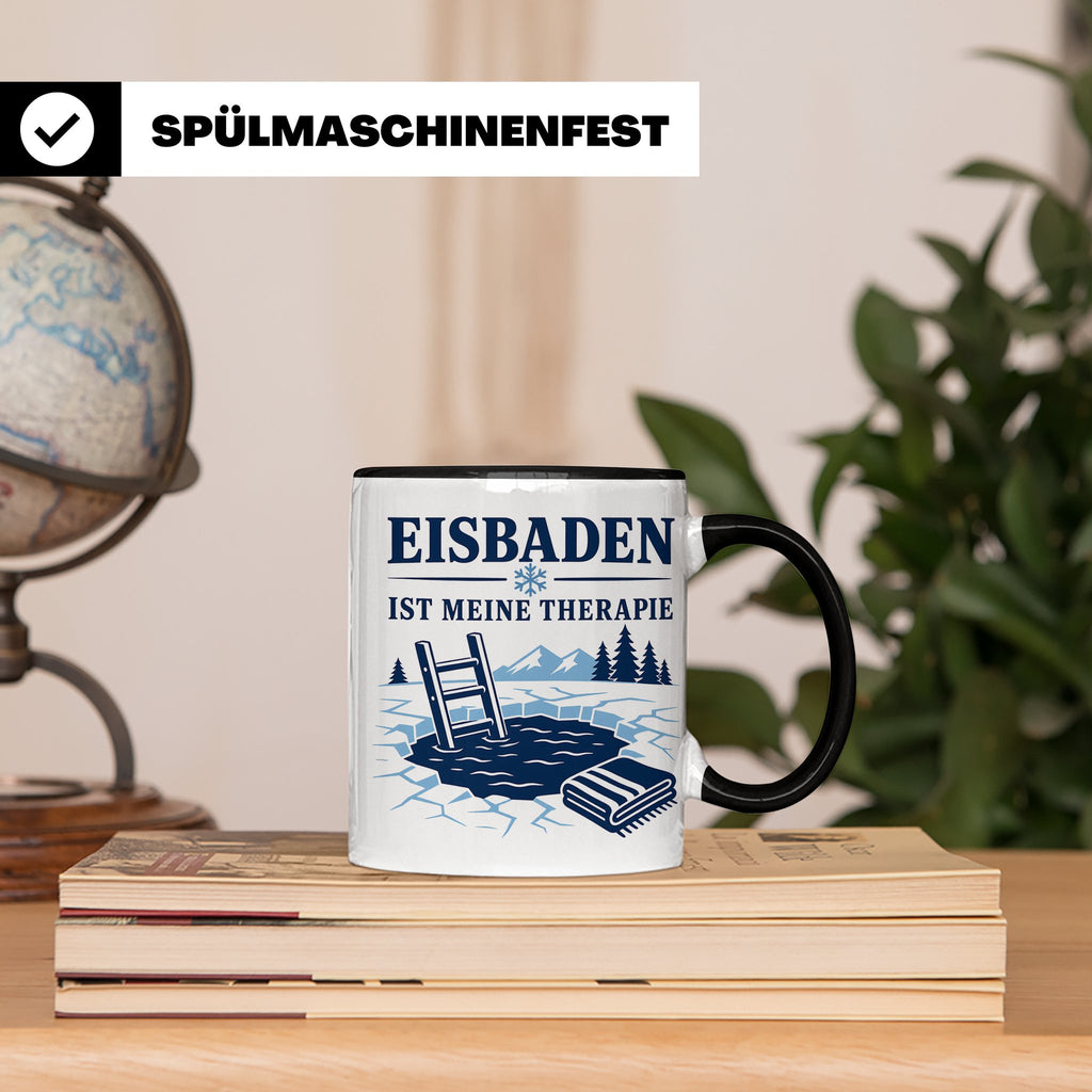 Eisbaden Tasse Eisbaden ist meine Therapie - Geschenk für Ei – Schwarz [farbe:schwarz]