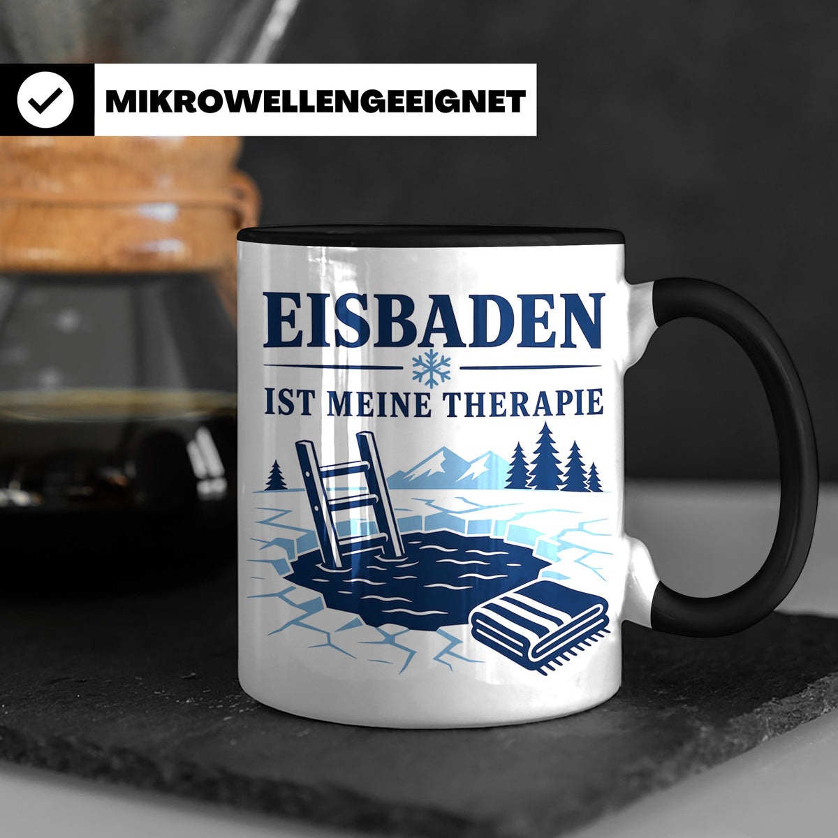 Eisbaden Tasse Eisbaden ist meine Therapie - Geschenk für Ei – Schwarz [farbe:schwarz]