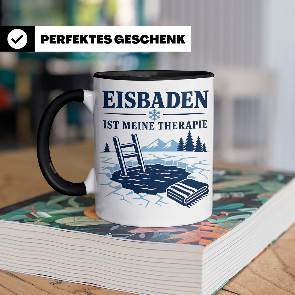 Eisbaden Tasse Eisbaden ist meine Therapie - Geschenk für Ei – Schwarz [farbe:schwarz]