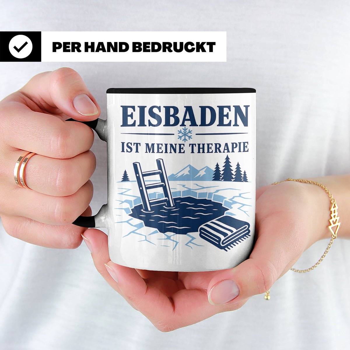 Eisbaden Tasse Eisbaden ist meine Therapie - Geschenk für Ei – Schwarz [farbe:schwarz]