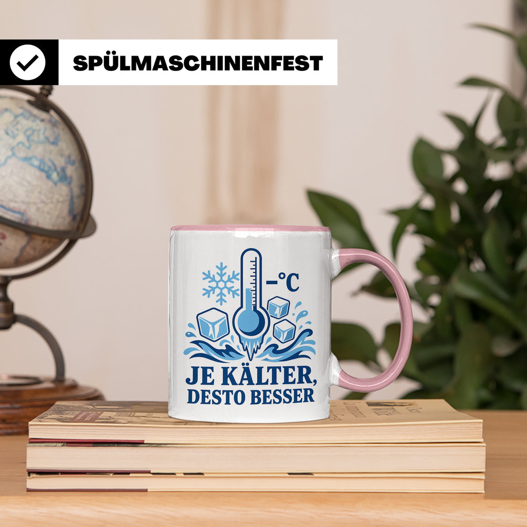 Eisbaden Tasse Je kälter desto besser - Geschenk für Eisbade – Rosa [farbe:rosa]
