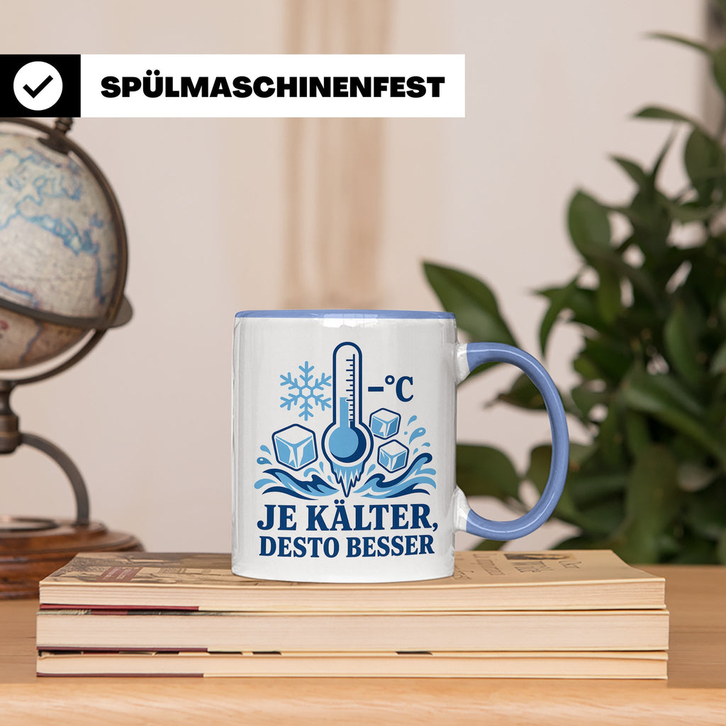 Eisbaden Tasse Je kälter desto besser - Geschenk für Eisbade – Blau [farbe:blau]