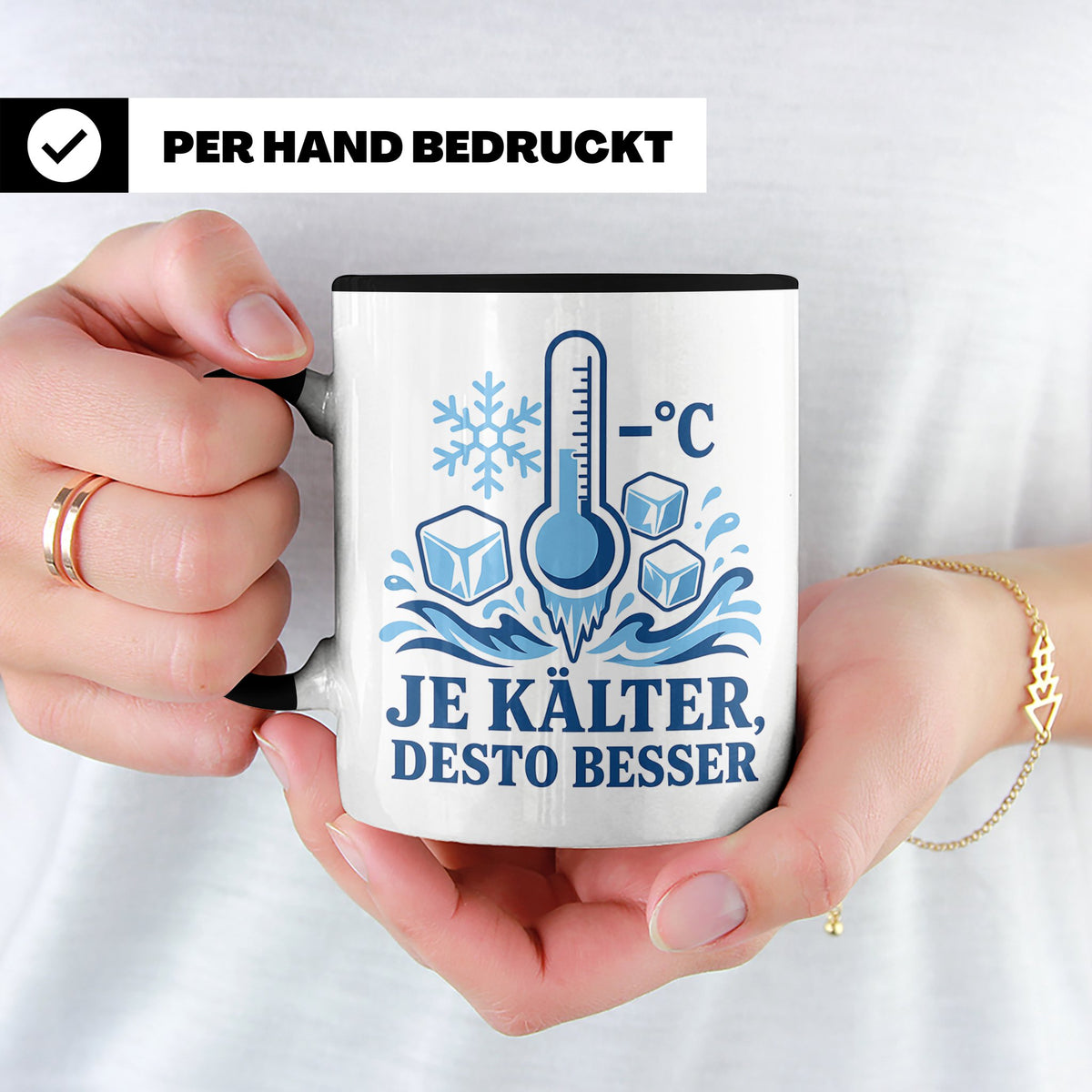 Eisbaden Tasse Je kälter desto besser - Geschenk für Eisbade – Schwarz [farbe:schwarz]