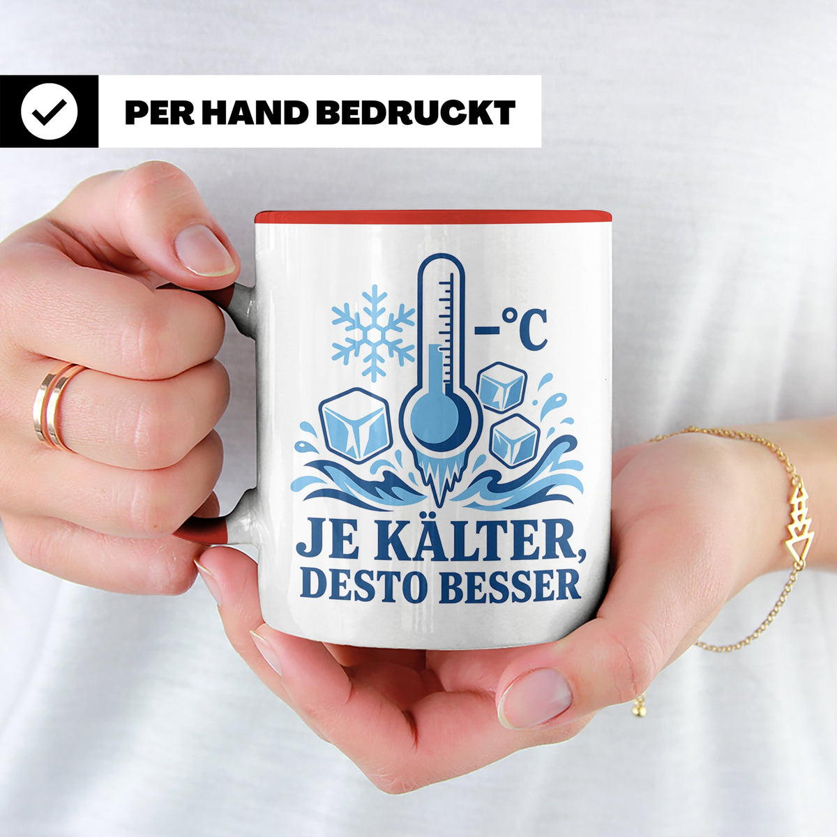 Eisbaden Tasse Je kälter desto besser - Geschenk für Eisbade – Rot [farbe:rot]