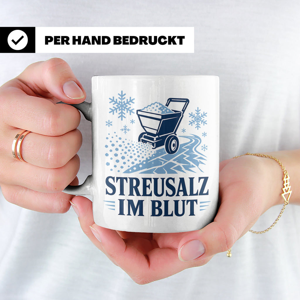 Winterdienst Tasse Streusalz im Blut - Lustiges Geschenk für – Weiß [farbe:weiß]