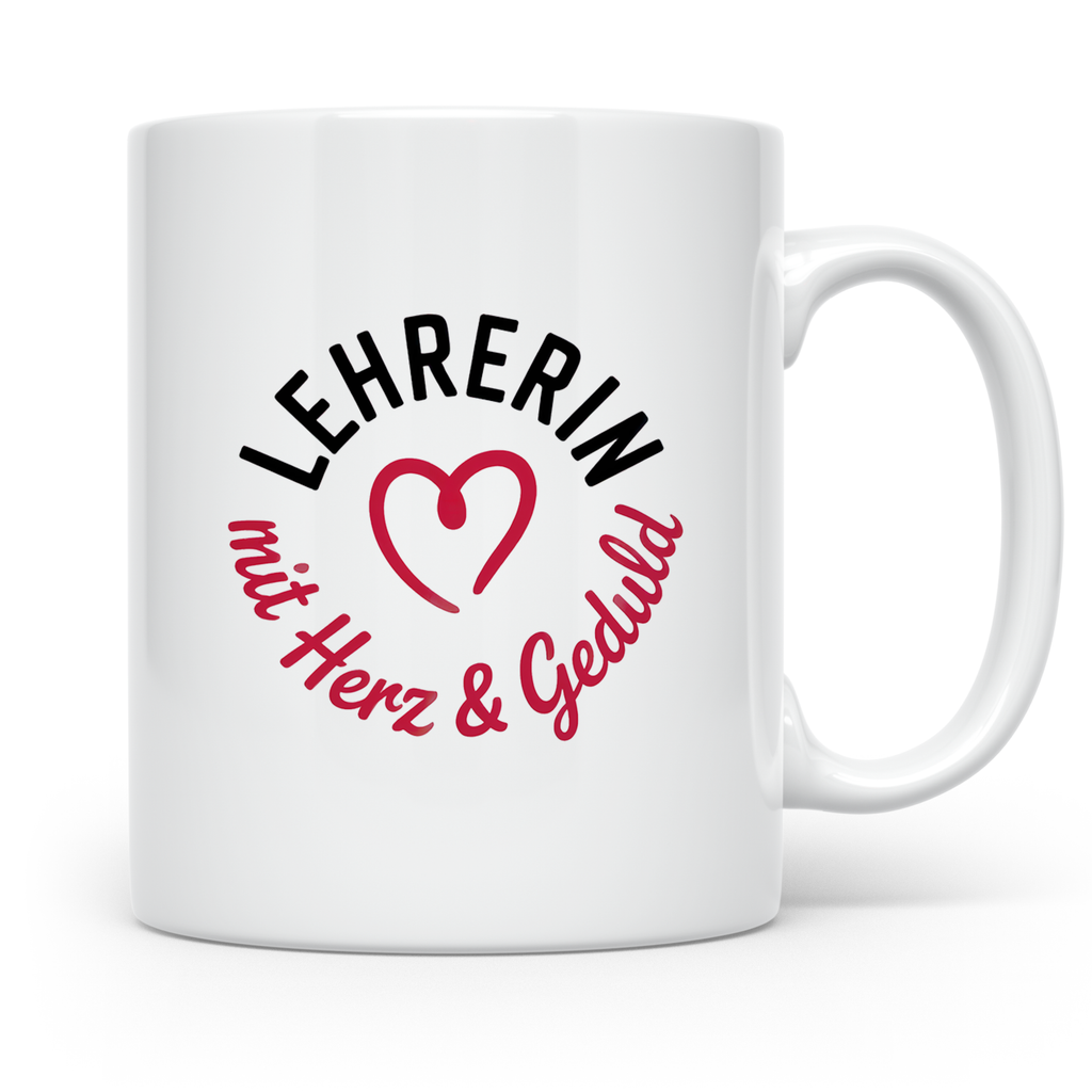 Lehrerin Tasse mit Herz & Geduld - Geschenkidee zum Geburtstag, Weihnachten für Pädagogen, Erzieherinnen, Grundschullehrerinnen