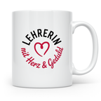 Lehrerin Tasse mit Herz & Geduld - Geschenkidee zum Geburtstag, Weihnachten für Pädagogen, Erzieherinnen, Grundschullehrerinnen