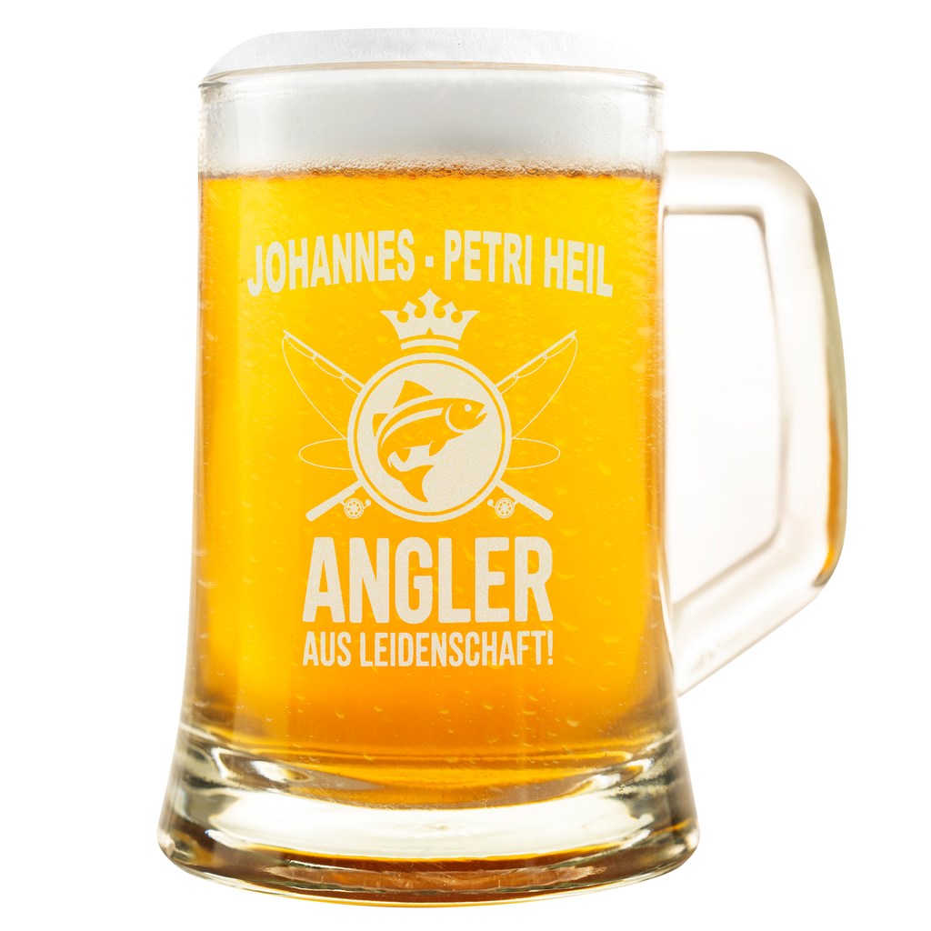 Bierkrug Angler Petri Heil Geschenk für Männer Angeln Hobby personalisiert Angelgeschenk Vatertag