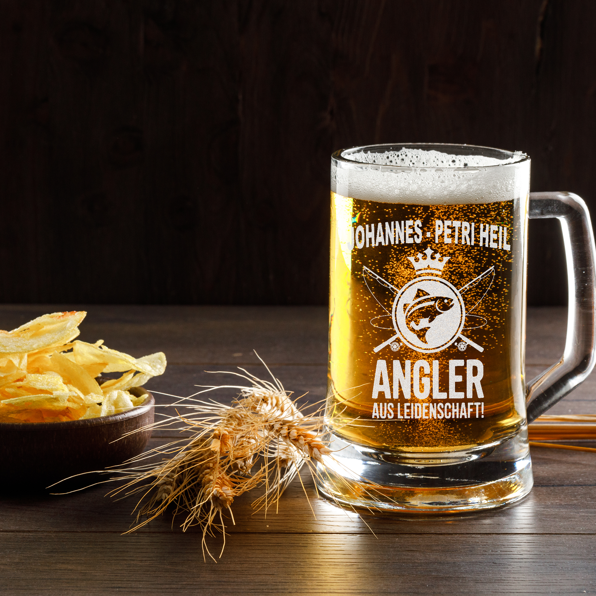 Bierkrug Angler Petri Heil Geschenk für Männer Angeln Hobby personalisiert Angelgeschenk Vatertag