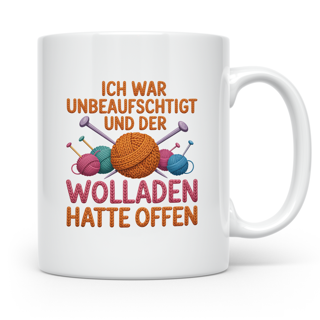 Stricken Häkeln Tasse - Ich war unbeaufsichtigt Wolladen off – Weiß [farbe:weiß]