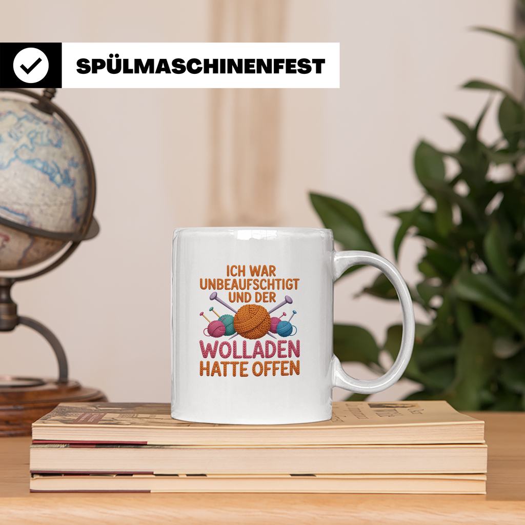 Stricken Häkeln Tasse - Ich war unbeaufsichtigt Wolladen off – Weiß [farbe:weiß]