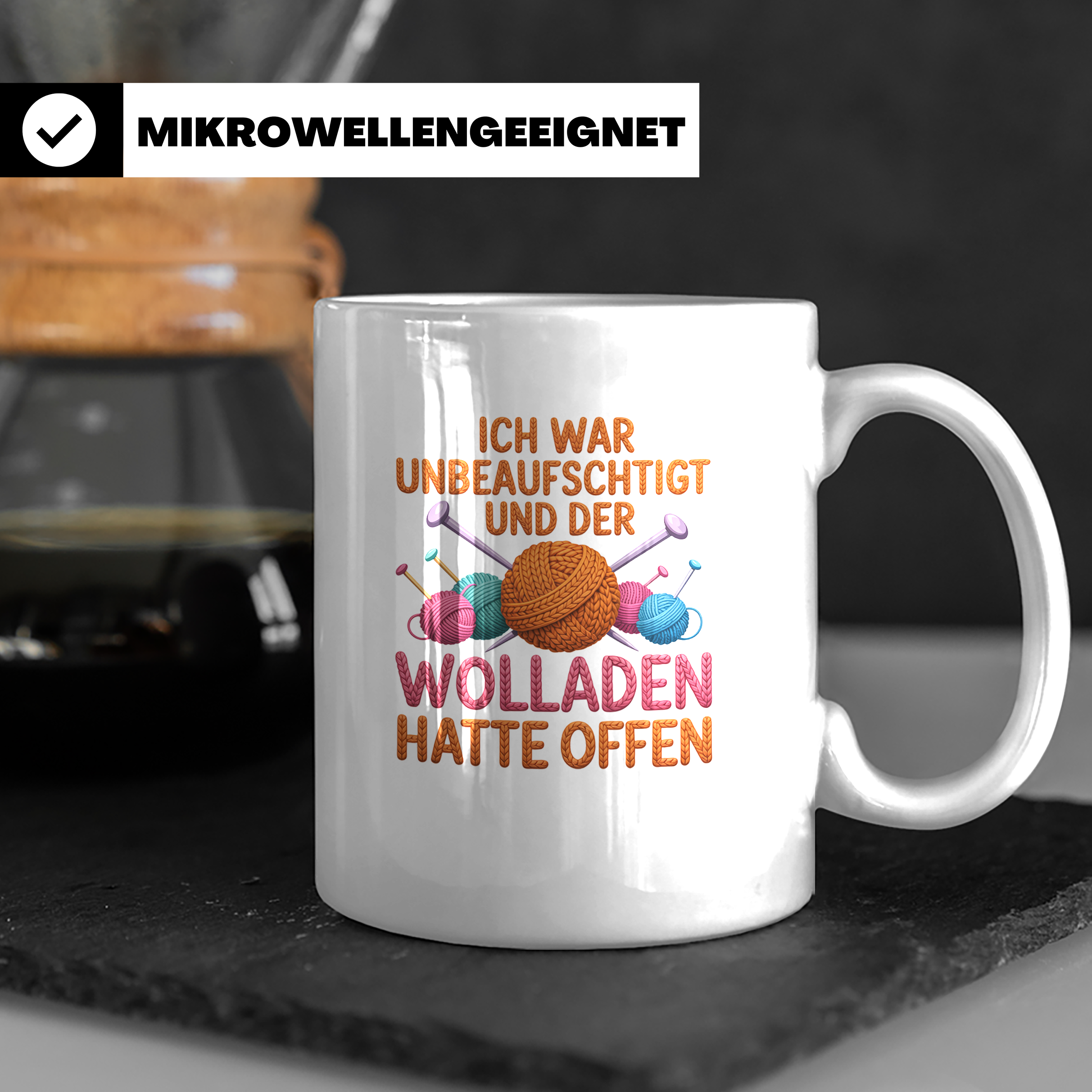 Stricken Häkeln Tasse - Ich war unbeaufsichtigt Wolladen off – Weiß [farbe:weiß]