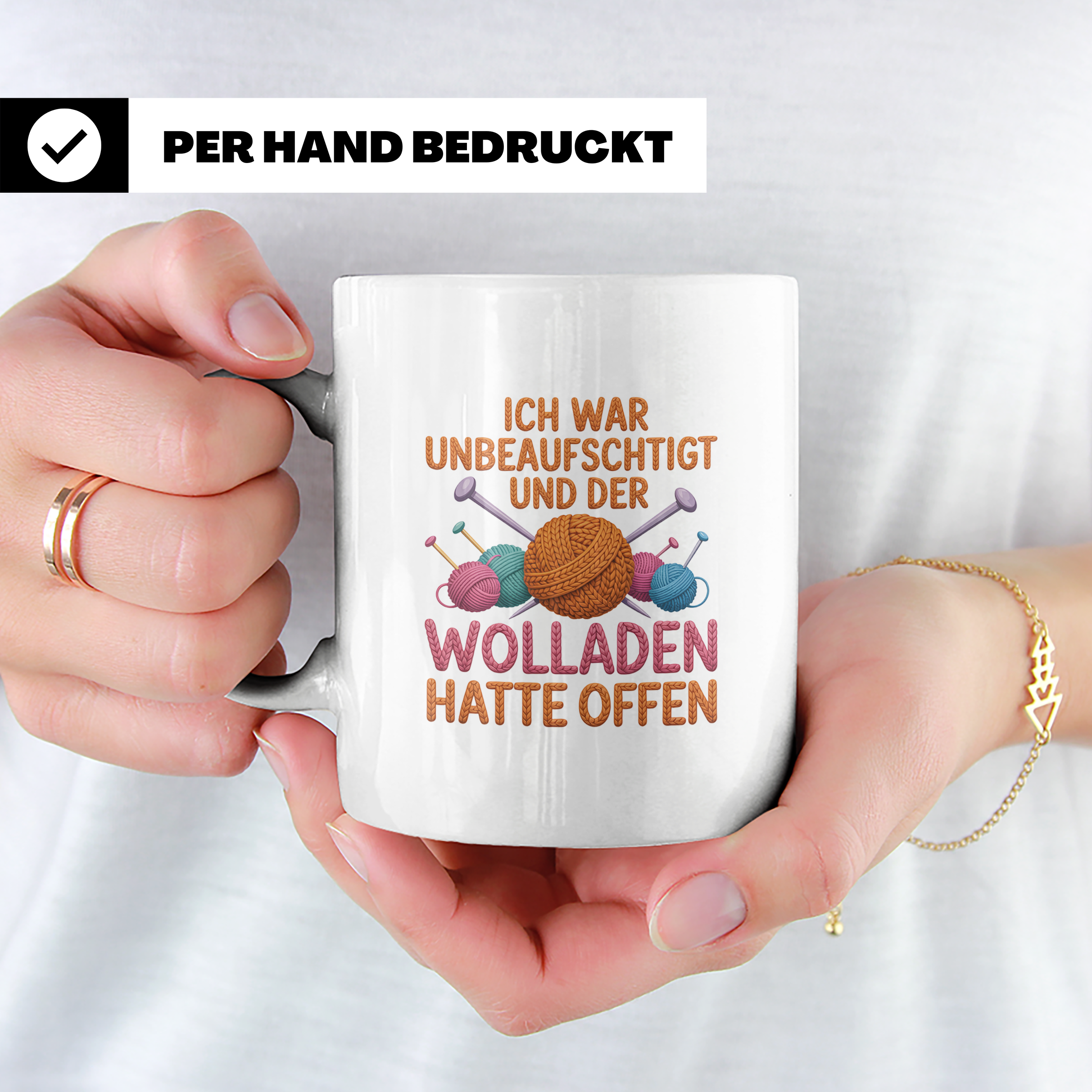 Stricken Häkeln Tasse - Ich war unbeaufsichtigt Wolladen off – Weiß [farbe:weiß]