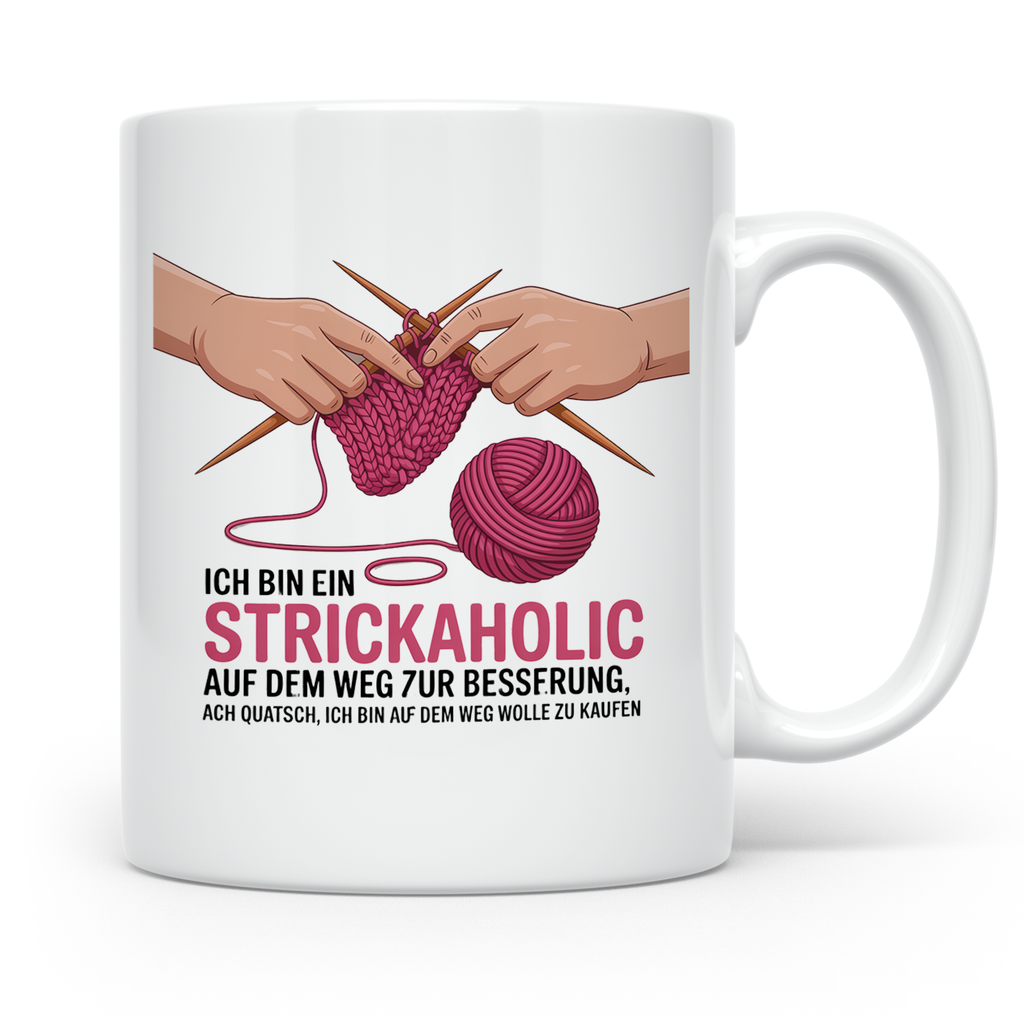 Strickaholic Tasse Wolle Kaufen Stricken Liebhaber Geschenk  – Weiß [farbe:weiß]