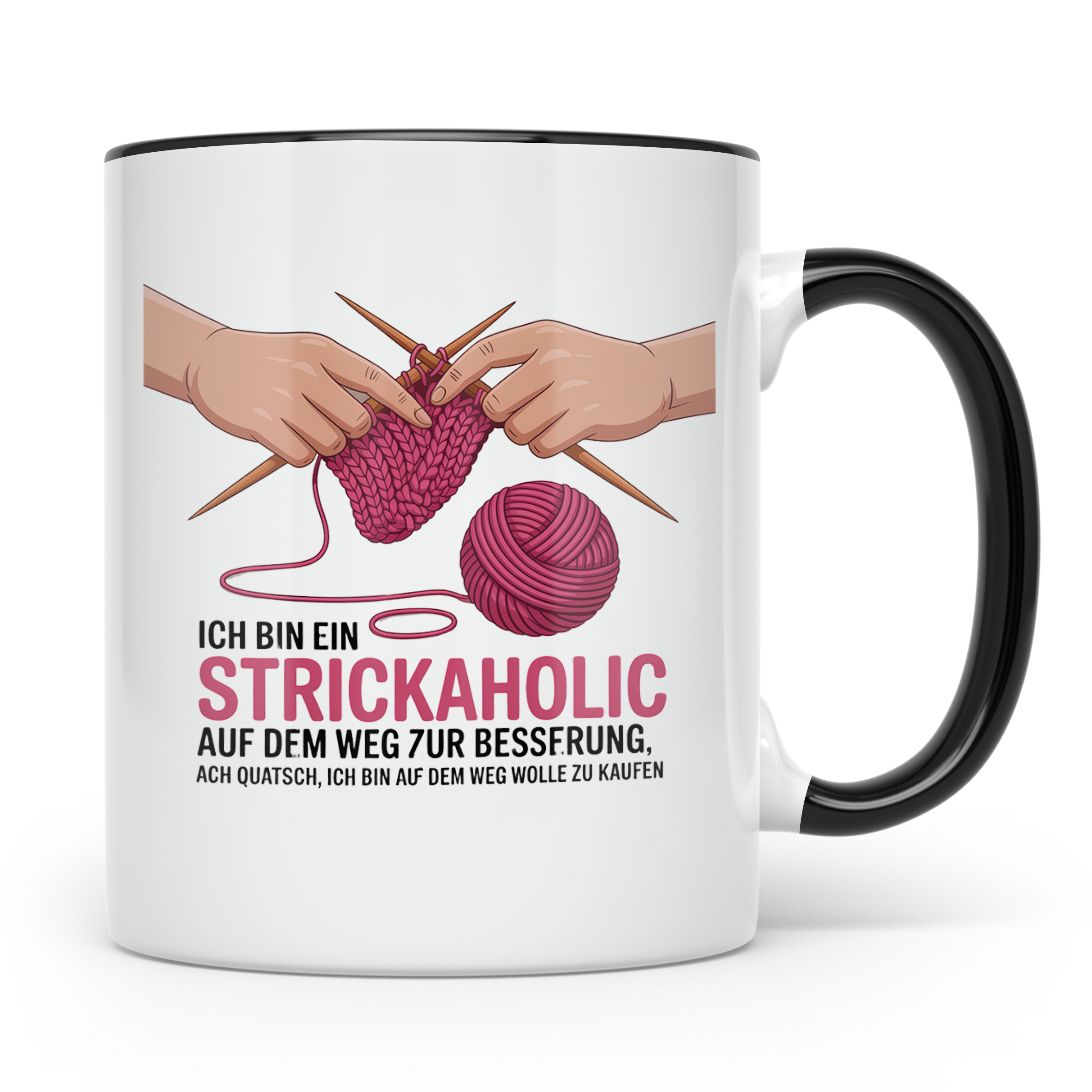 Strickaholic Tasse Wolle Kaufen Stricken Liebhaber Geschenk  – Schwarz [farbe:schwarz]