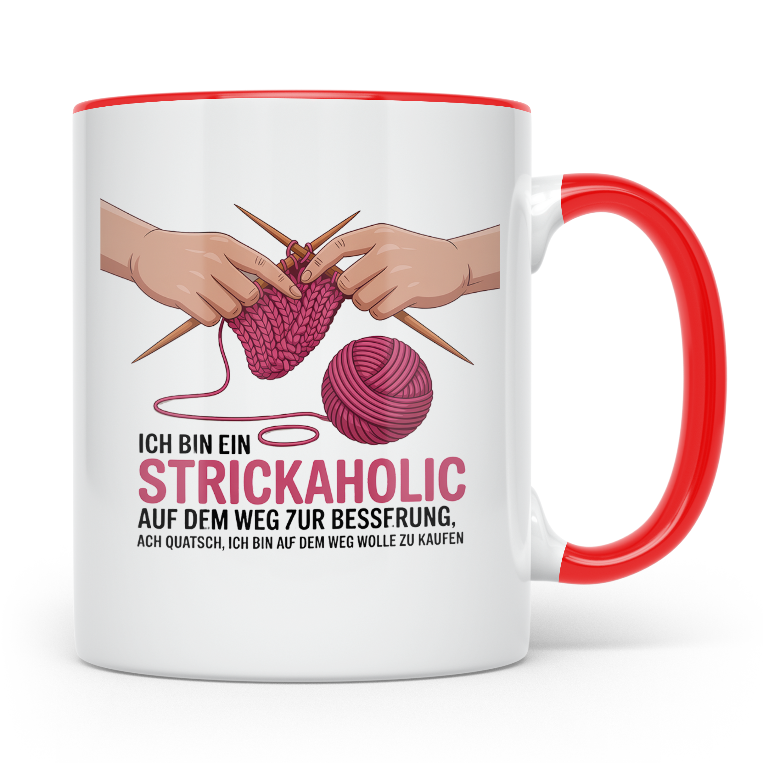 Strickaholic Tasse Wolle Kaufen Stricken Liebhaber Geschenk  – Rot [farbe:rot]