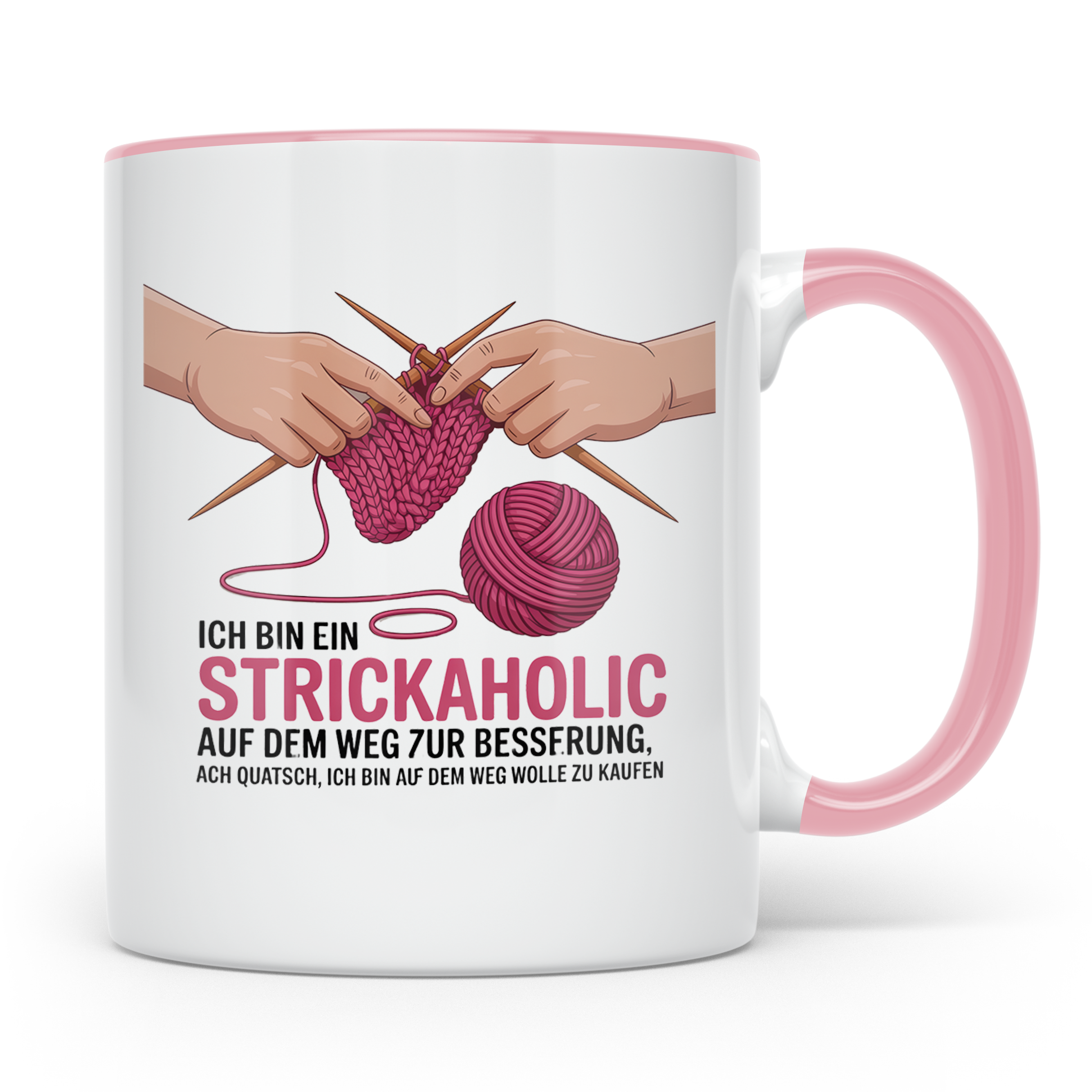 Strickaholic Tasse Wolle Kaufen Stricken Liebhaber Geschenk  – Rosa [farbe:rosa]