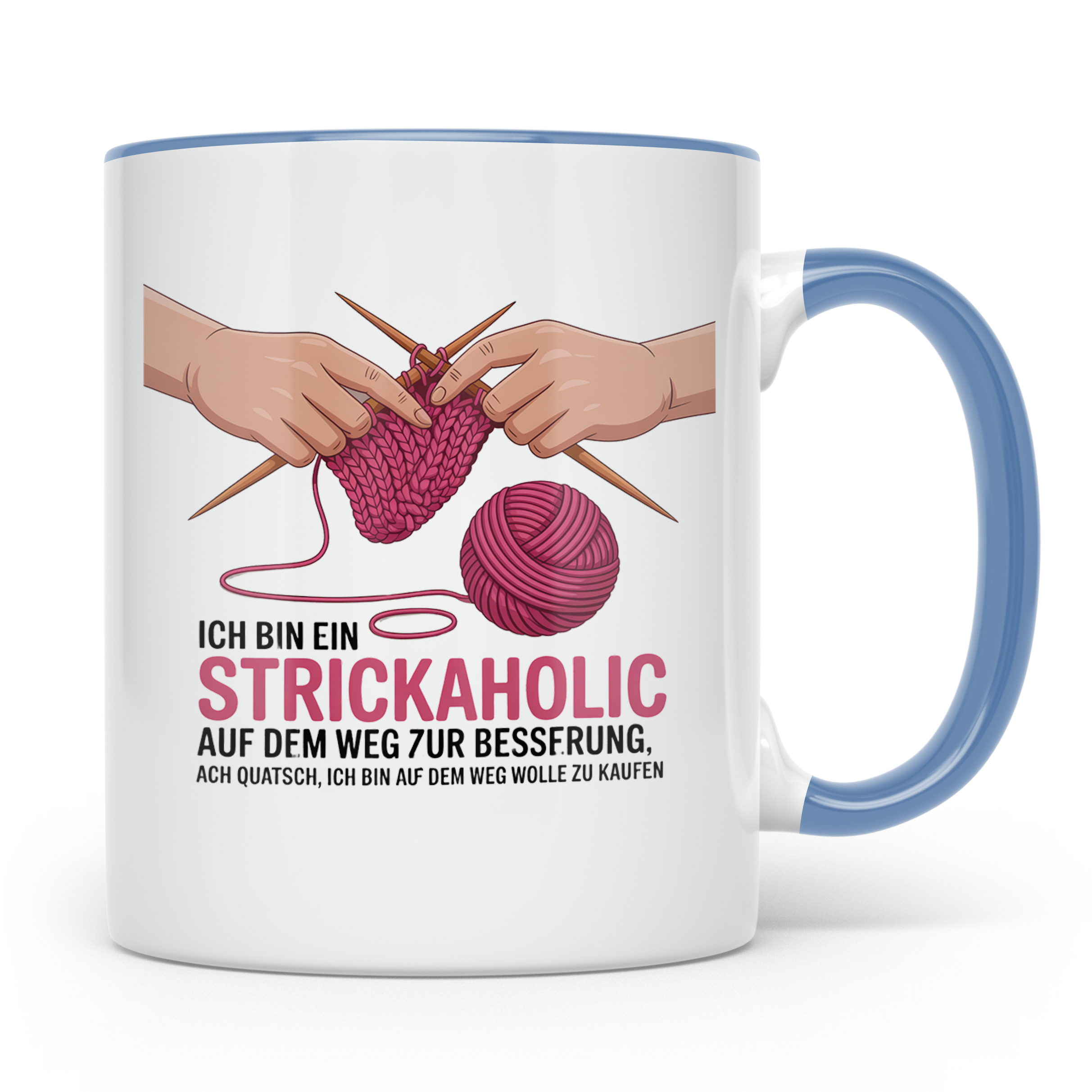 Strickaholic Tasse Wolle Kaufen Stricken Liebhaber Geschenk  – Blau [farbe:blau]