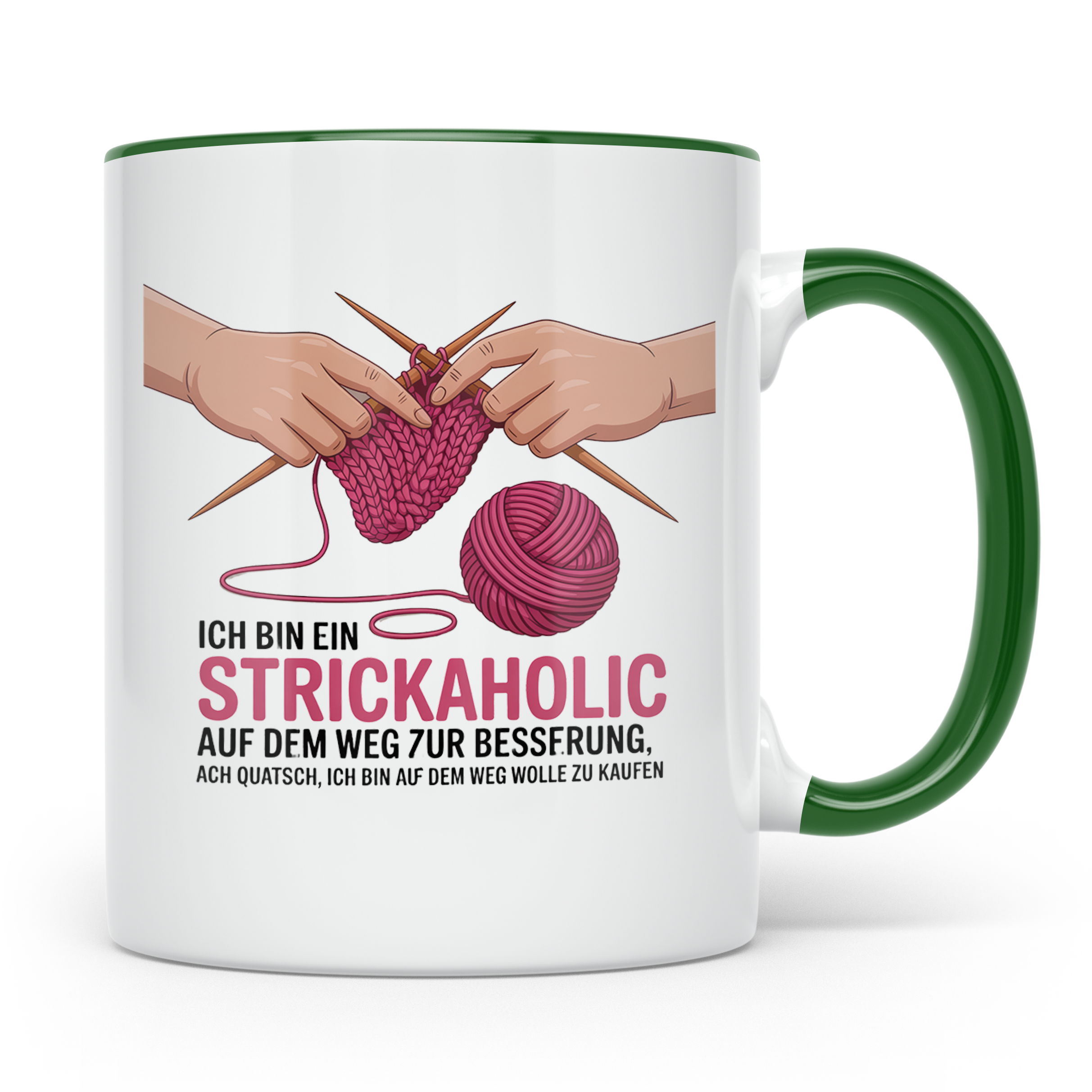 Strickaholic Tasse Wolle Kaufen Stricken Liebhaber Geschenk  – Grün [farbe:grün]