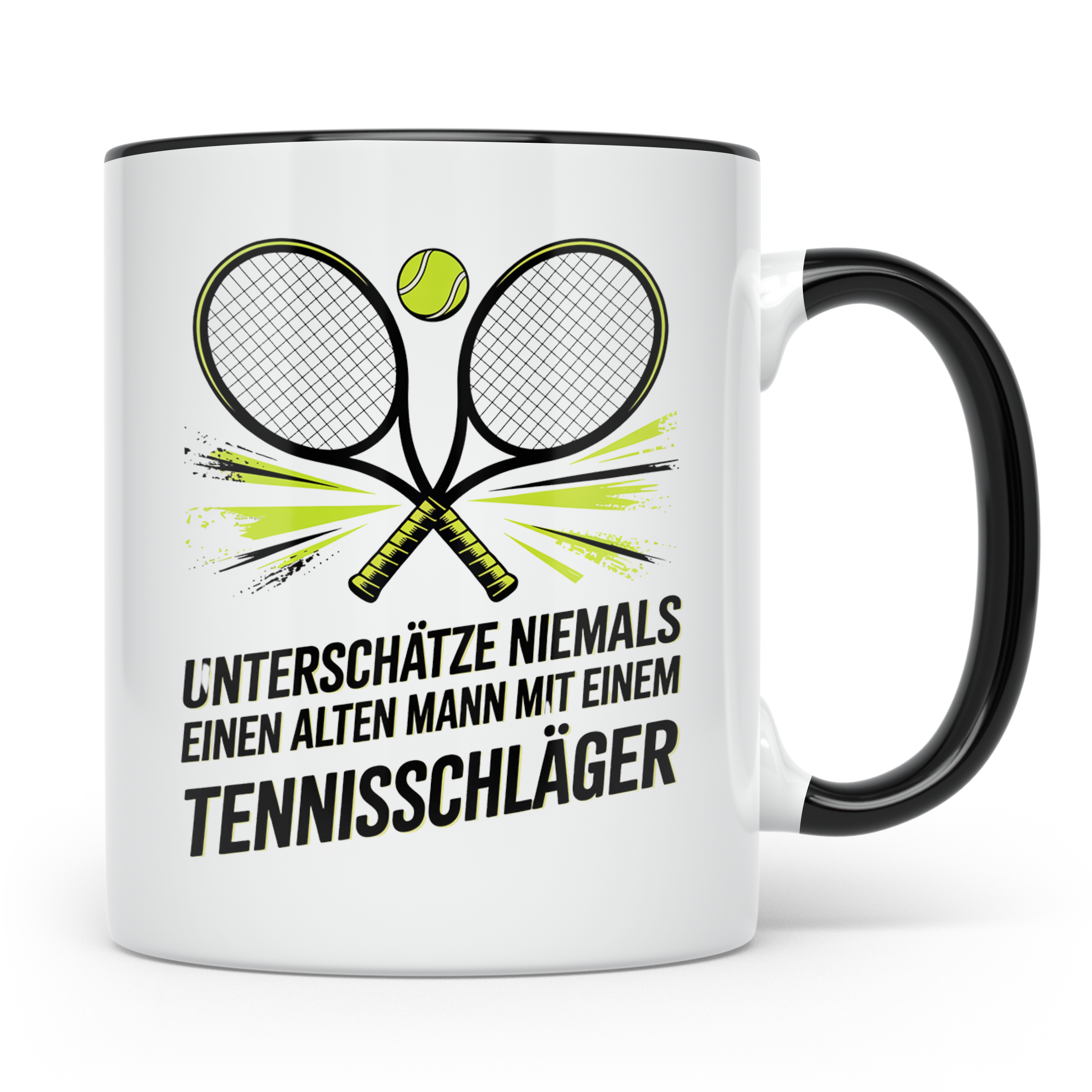 Tennis Tasse Alter Mann Tennisschläger Spruch Unterschätze N – Schwarz [farbe:schwarz]