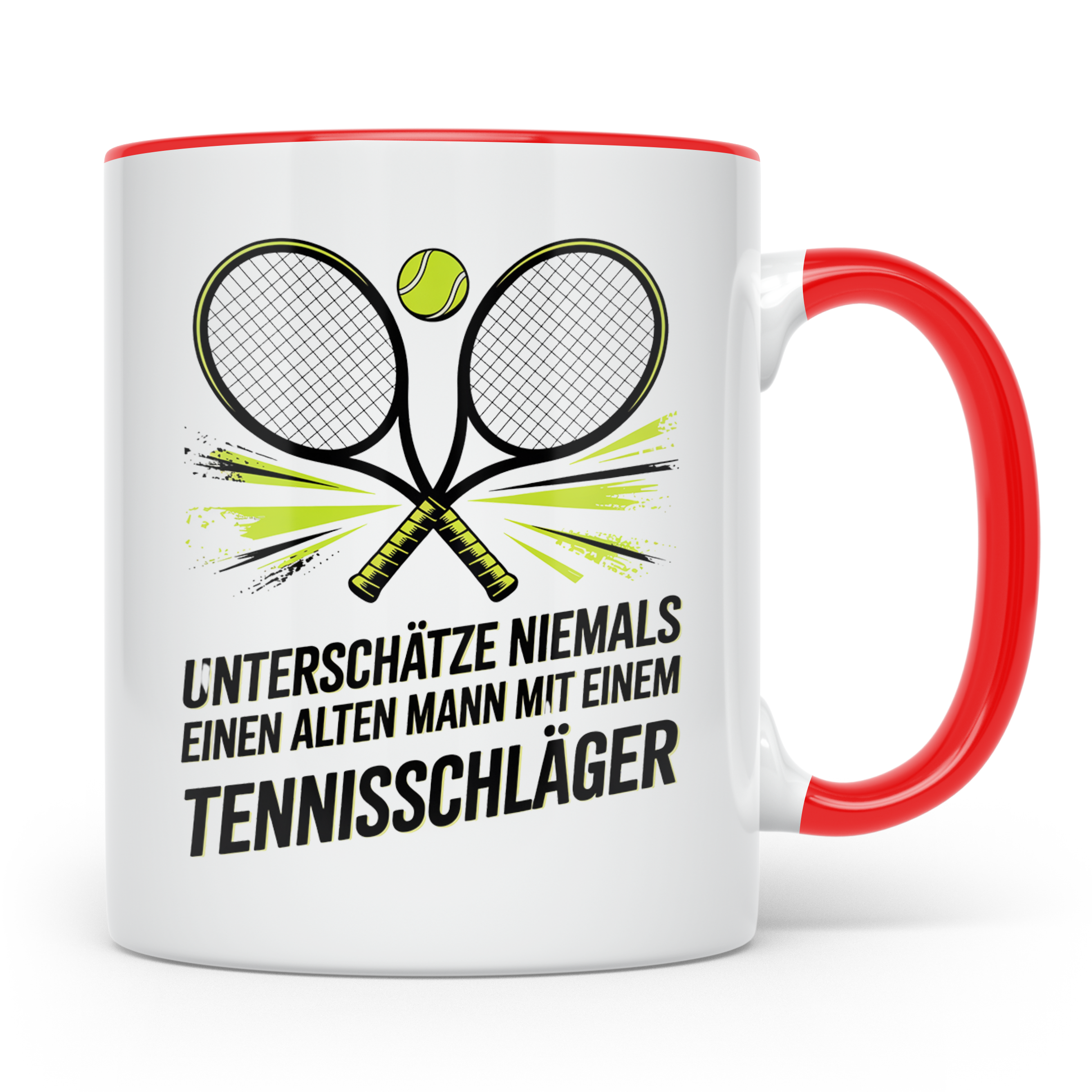 Tennis Tasse Alter Mann Tennisschläger Spruch Unterschätze N – Rot [farbe:rot]