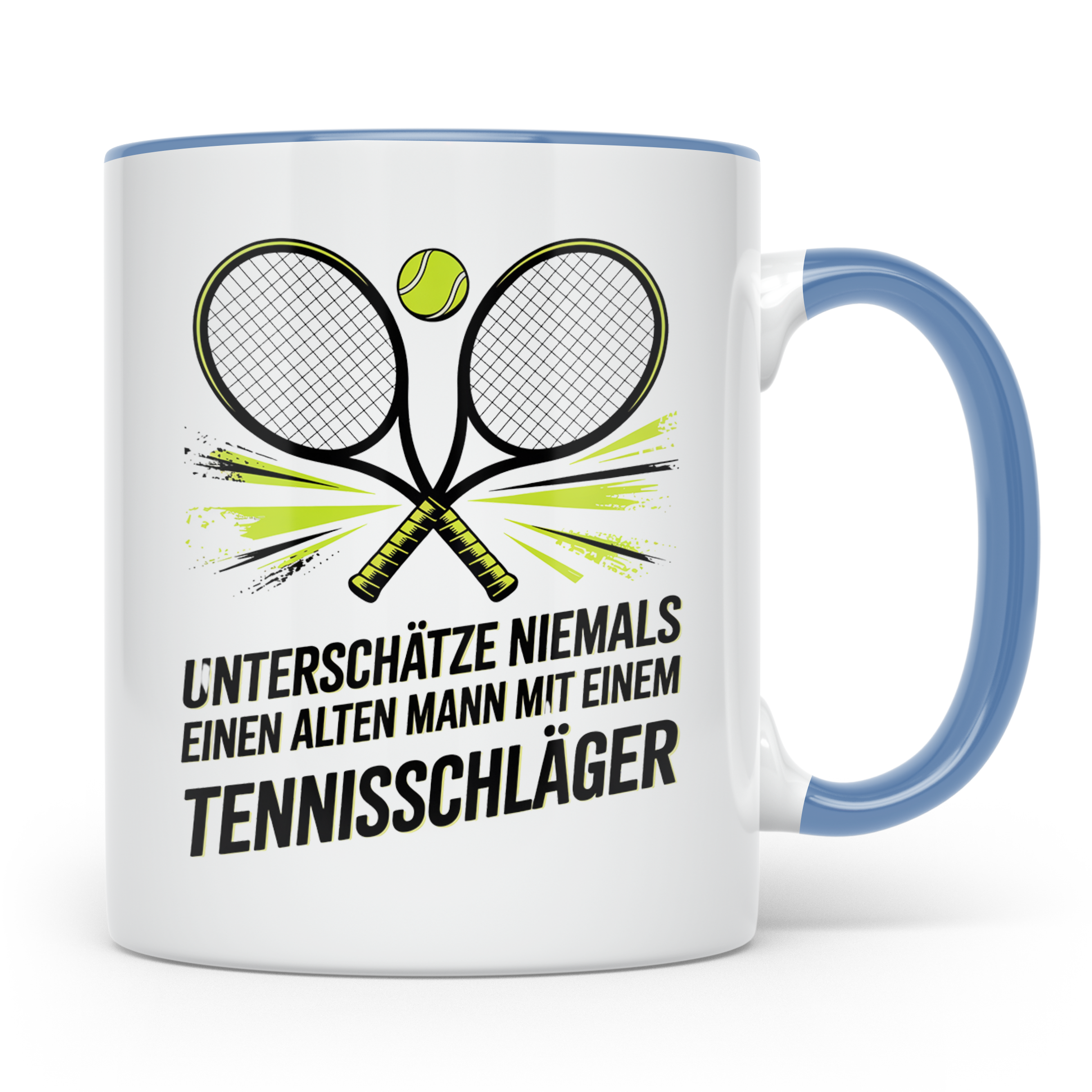 Tennis Tasse Alter Mann Tennisschläger Spruch Unterschätze N – Blau [farbe:blau]