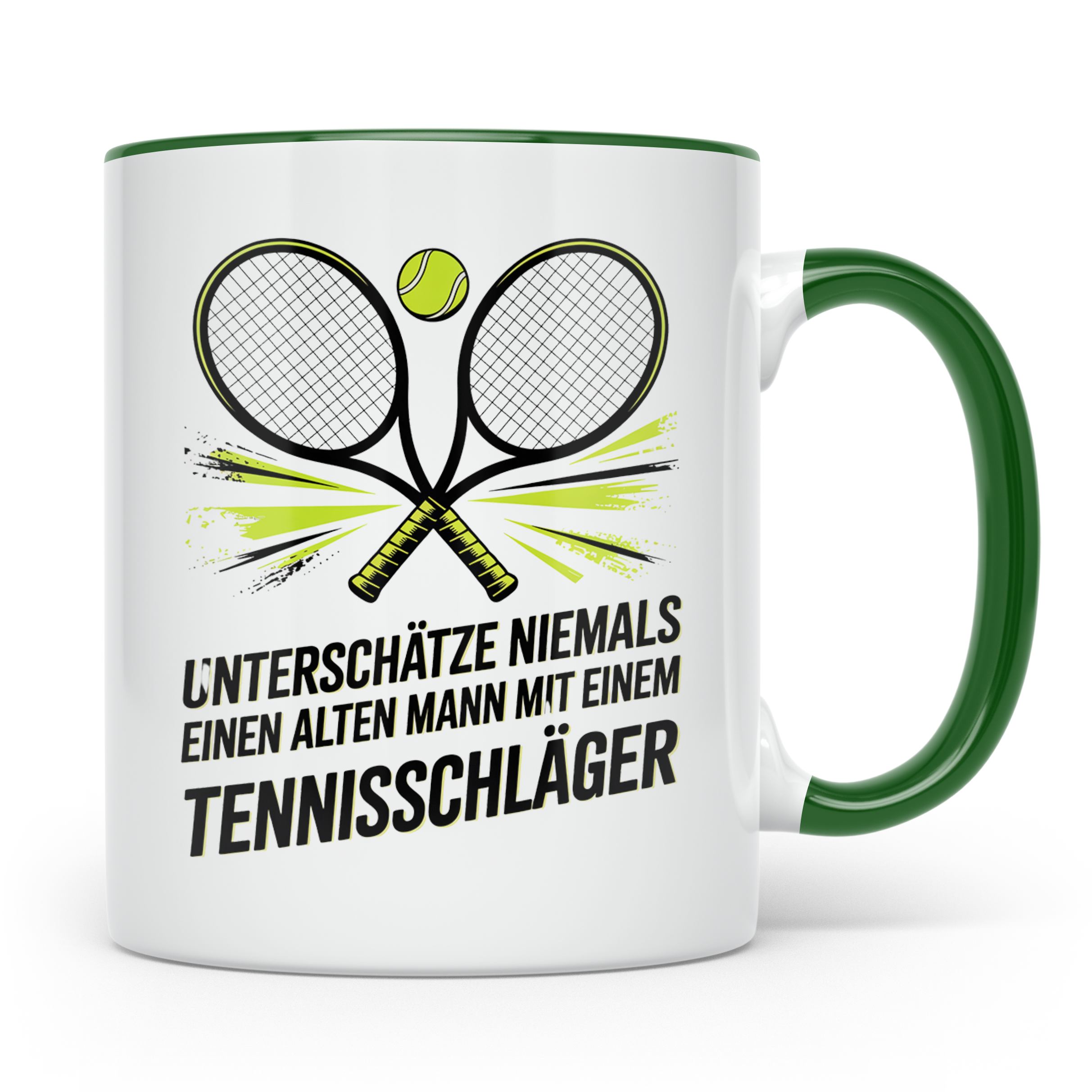 Tennis Tasse Alter Mann Tennisschläger Spruch Unterschätze N – Grün [farbe:grün]