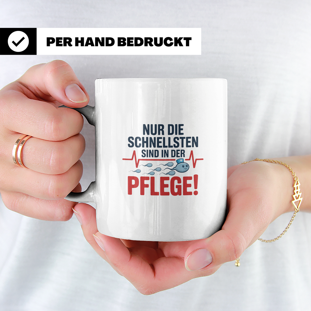 Pflege Kaffeetasse Nur die Schnellsten in der Pflege! Gesche – Weiß [farbe:weiß]