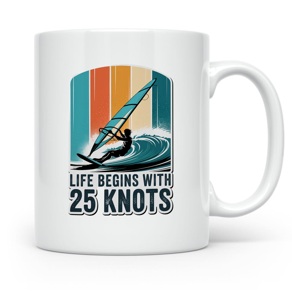 Windsurfen Tasse - Life Begins With 25 Knots - Surfer Gesche – Weiß [farbe:weiß]