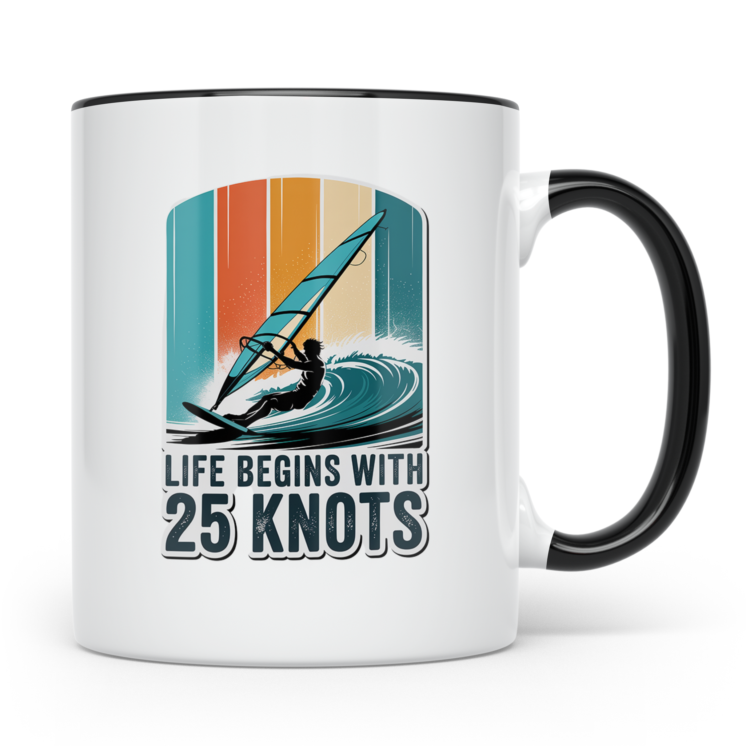 Windsurfen Tasse - Life Begins With 25 Knots - Surfer Gesche – Schwarz [farbe:schwarz]