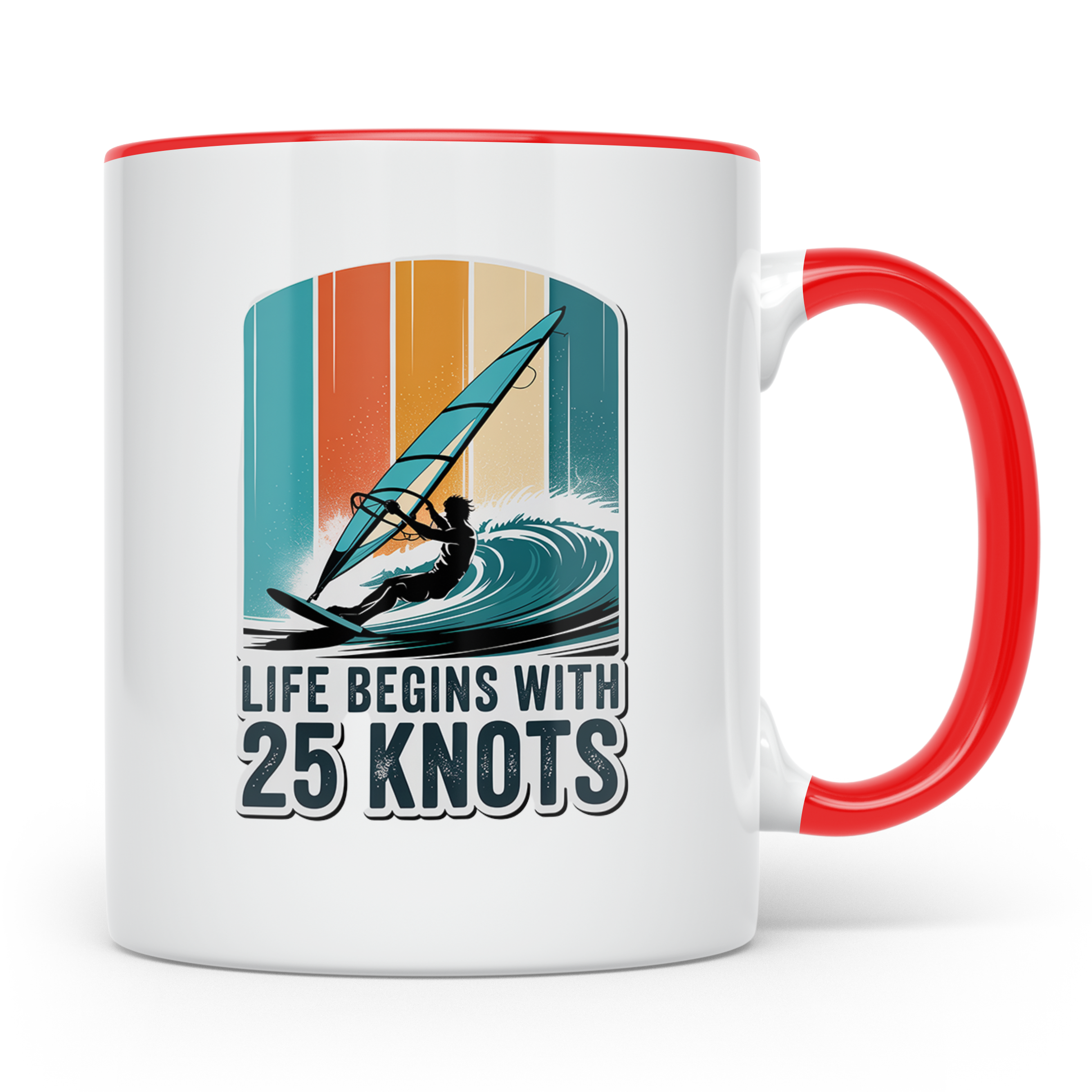 Windsurfen Tasse - Life Begins With 25 Knots - Surfer Gesche – Rot [farbe:rot]