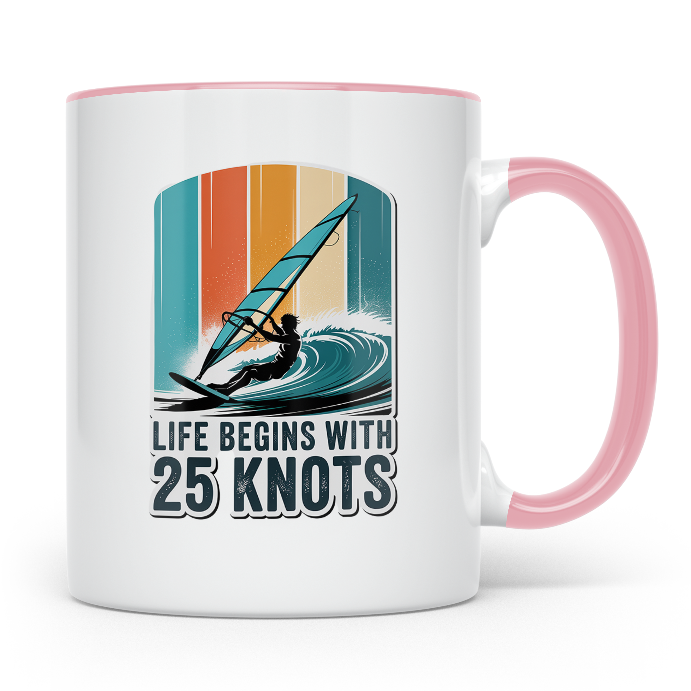 Windsurfen Tasse - Life Begins With 25 Knots - Surfer Gesche – Rosa [farbe:rosa]