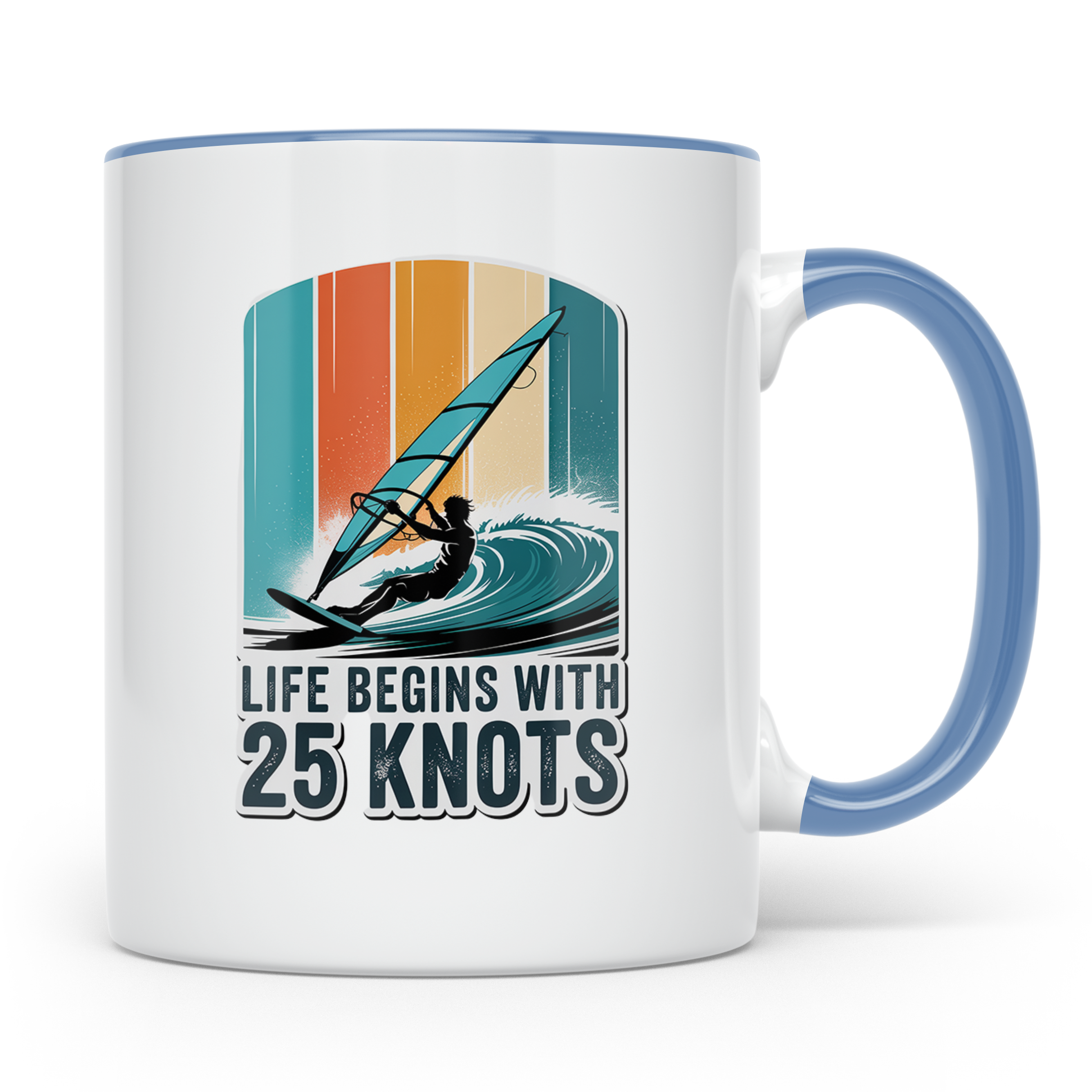 Windsurfen Tasse - Life Begins With 25 Knots - Surfer Gesche – Blau [farbe:blau]