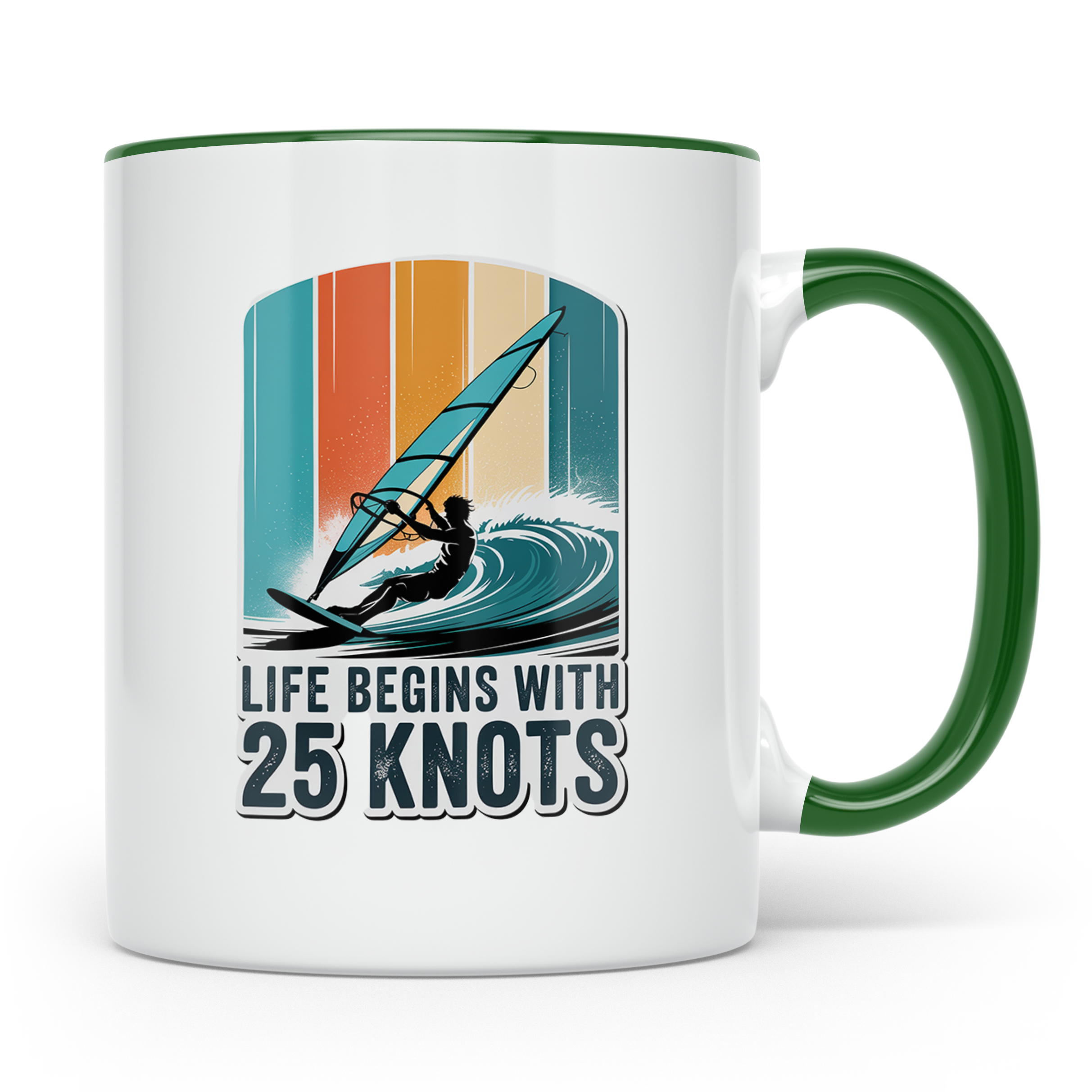 Windsurfen Tasse - Life Begins With 25 Knots - Surfer Gesche – Grün [farbe:grün]