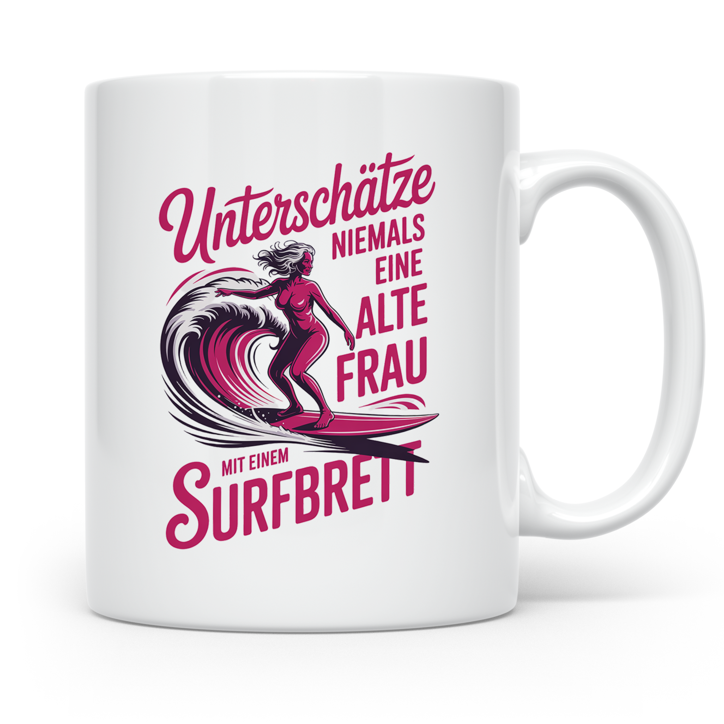Surferin Tasse Unterschätze Niemals Eine Alte Frau Surfen Ge – Weiß [farbe:weiß]