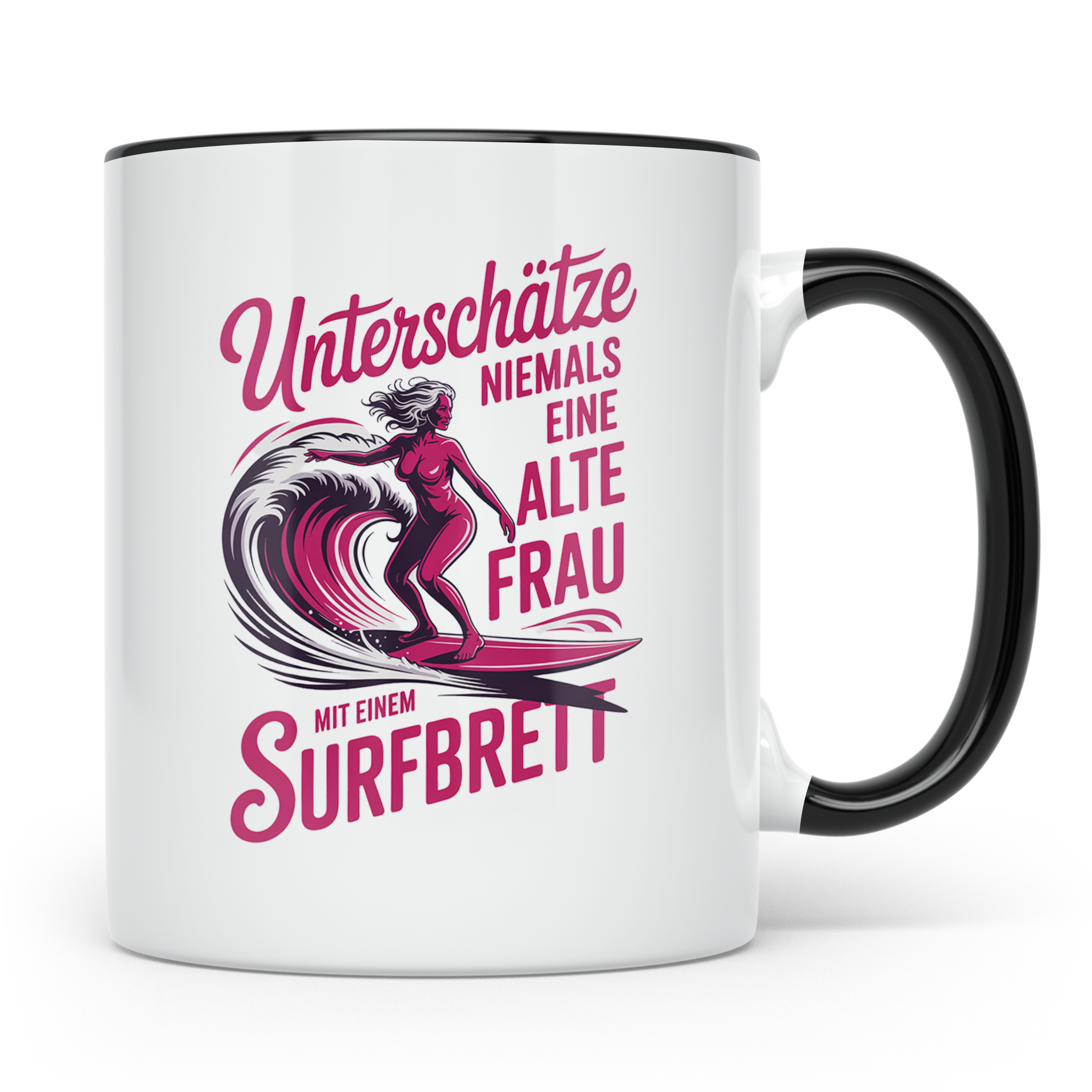 Surferin Tasse Unterschätze Niemals Eine Alte Frau Surfen Ge – Schwarz [farbe:schwarz]