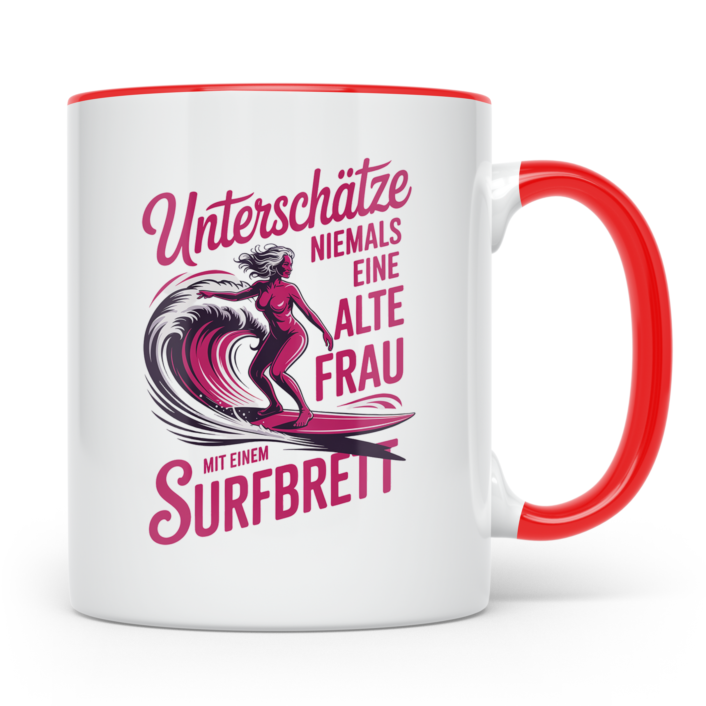 Surferin Tasse Unterschätze Niemals Eine Alte Frau Surfen Ge – Rot [farbe:rot]