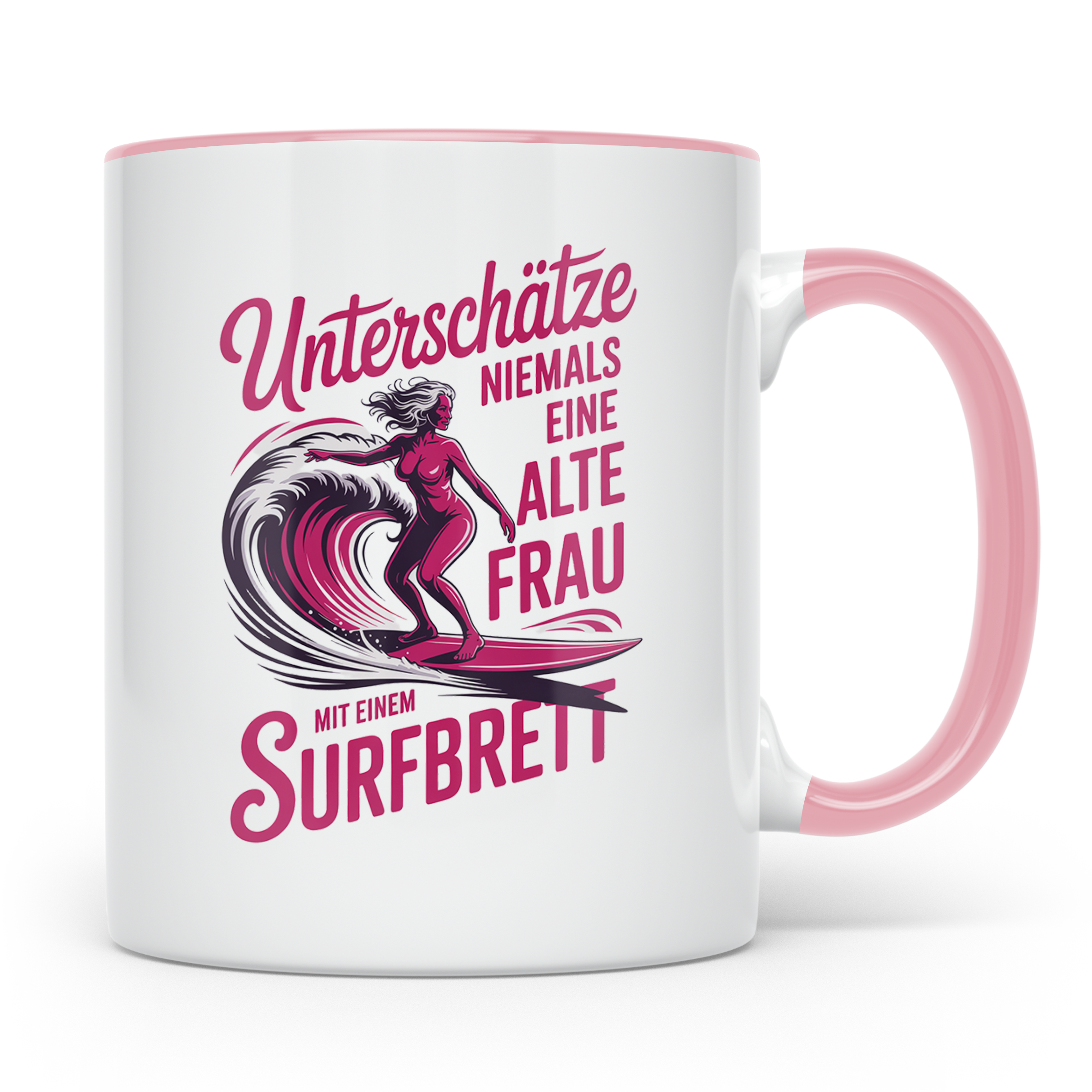 Surferin Tasse Unterschätze Niemals Eine Alte Frau Surfen Ge – Rosa [farbe:rosa]