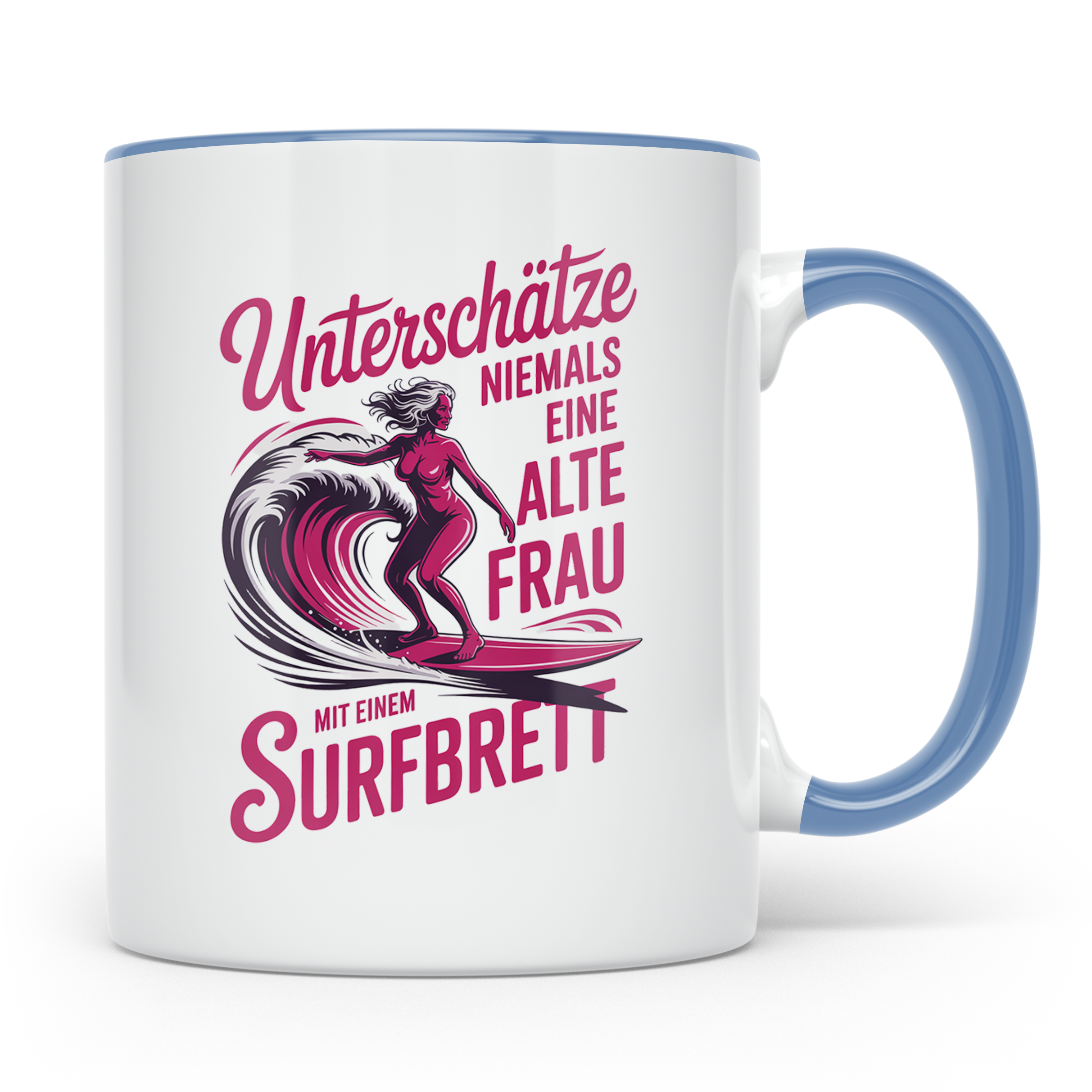 Surferin Tasse Unterschätze Niemals Eine Alte Frau Surfen Ge – Blau [farbe:blau]