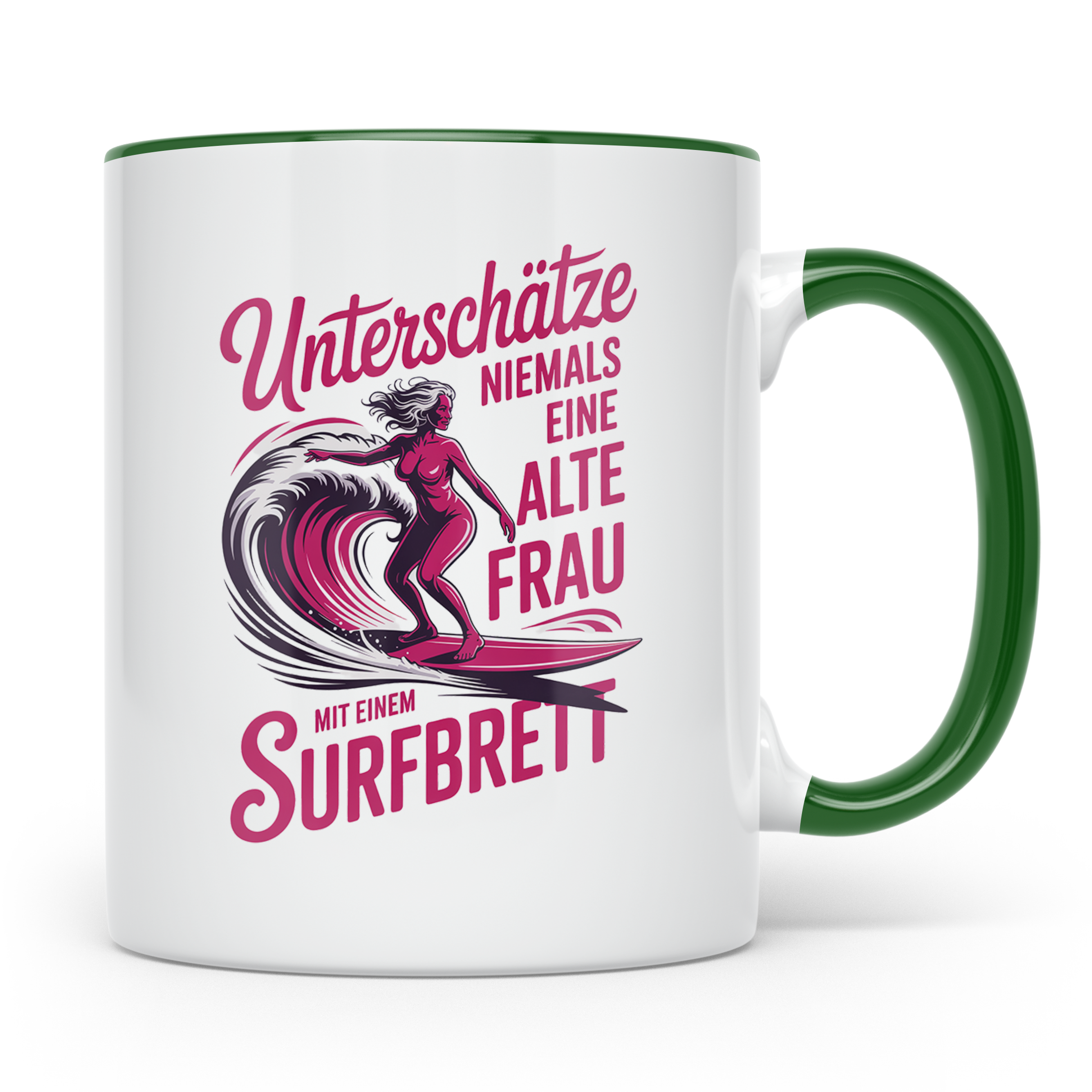 Surferin Tasse Unterschätze Niemals Eine Alte Frau Surfen Ge – Grün [farbe:grün]
