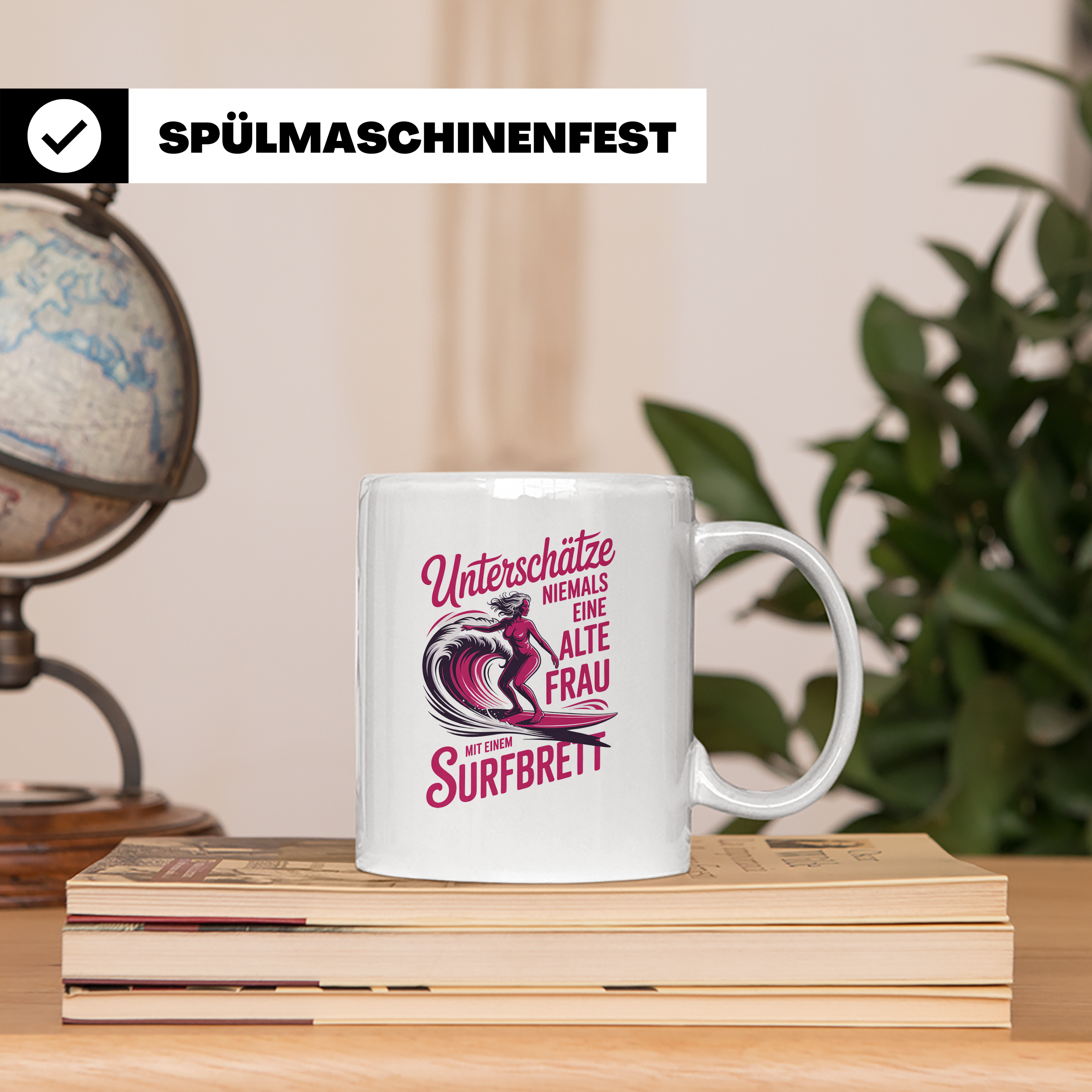 Surferin Tasse Unterschätze Niemals Eine Alte Frau Surfen Ge – Weiß [farbe:weiß]