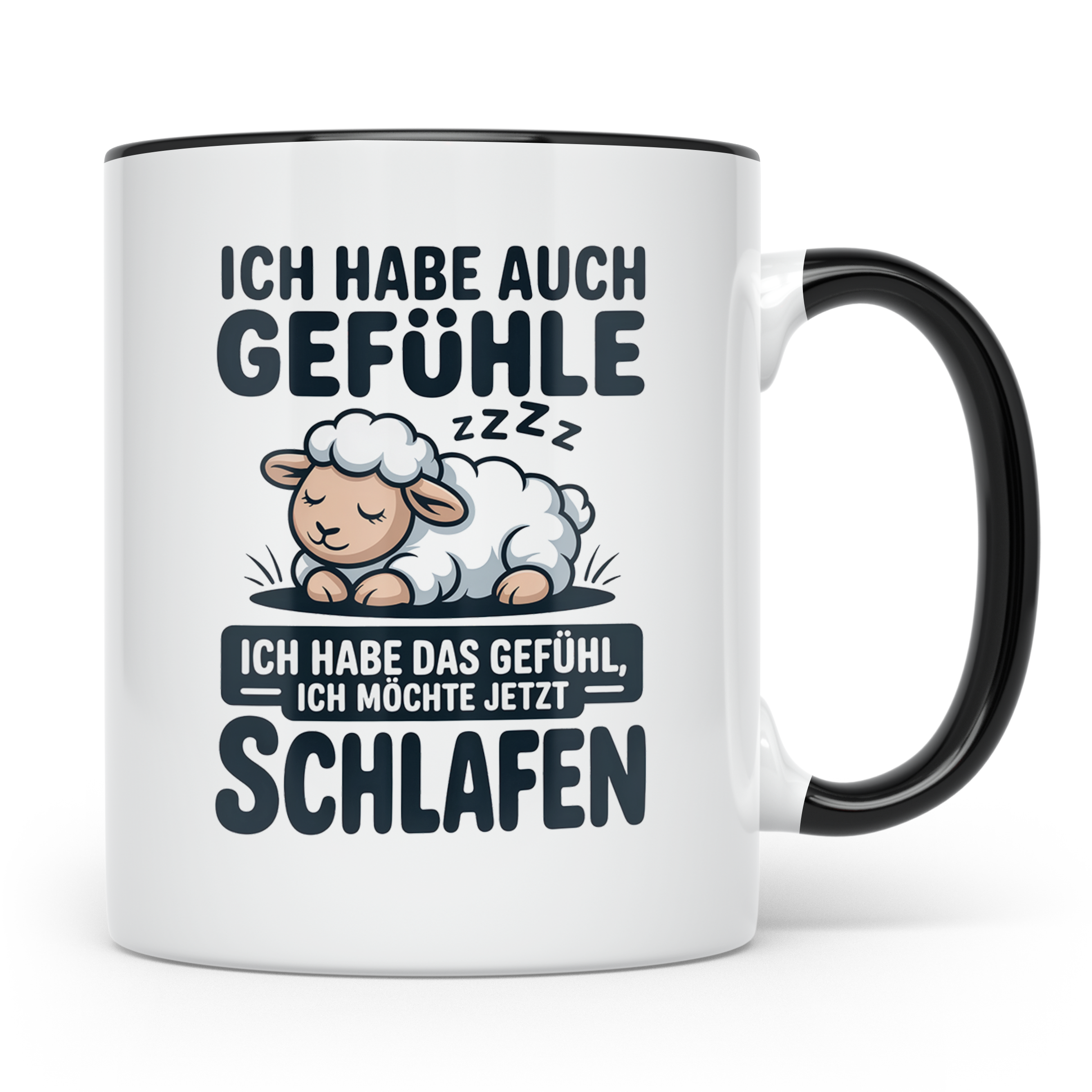 Schlafende Schafe Tasse - Ich habe auch Gefühle, ich will sc – Schwarz [farbe:schwarz]