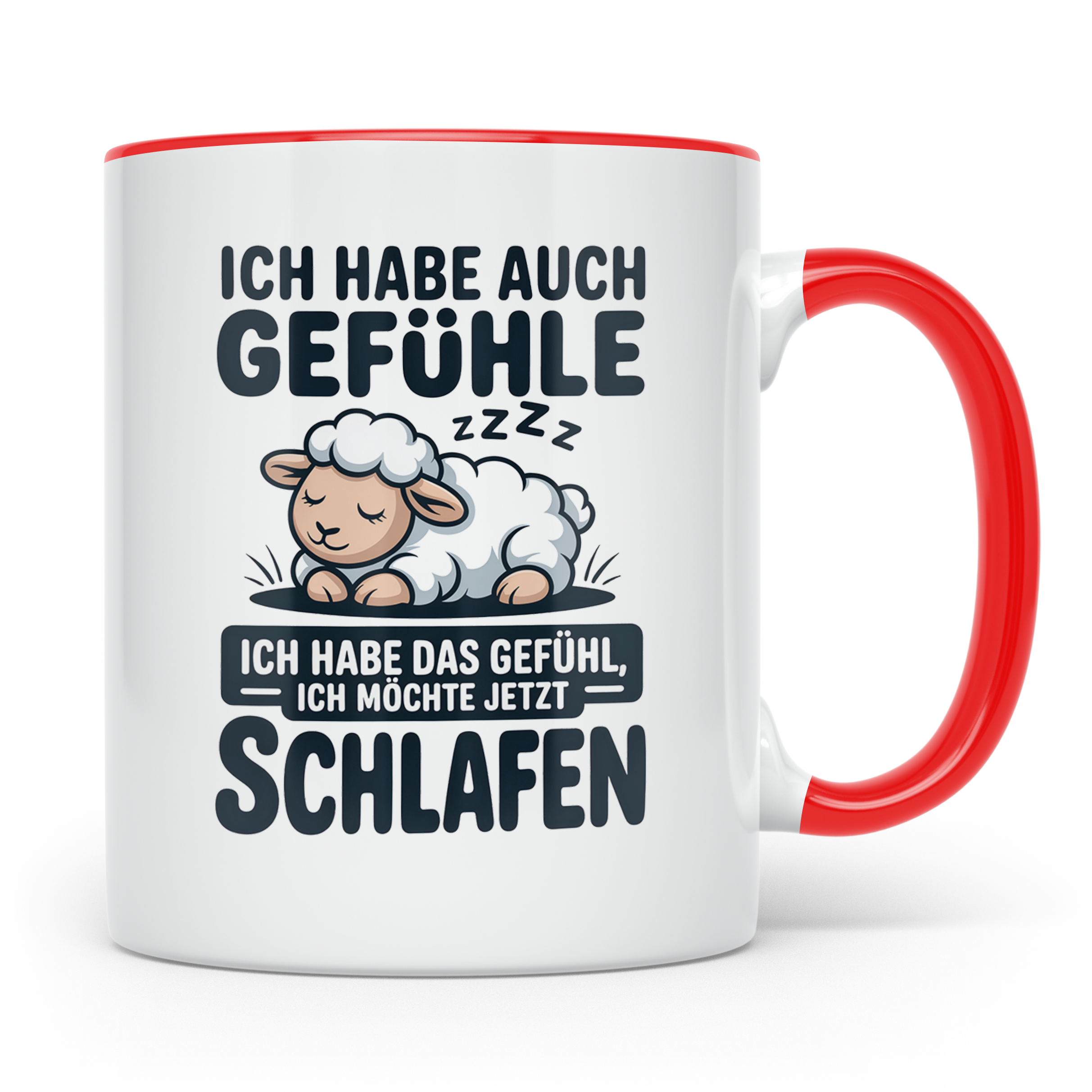 Schlafende Schafe Tasse - Ich habe auch Gefühle, ich will sc – Rot [farbe:rot]
